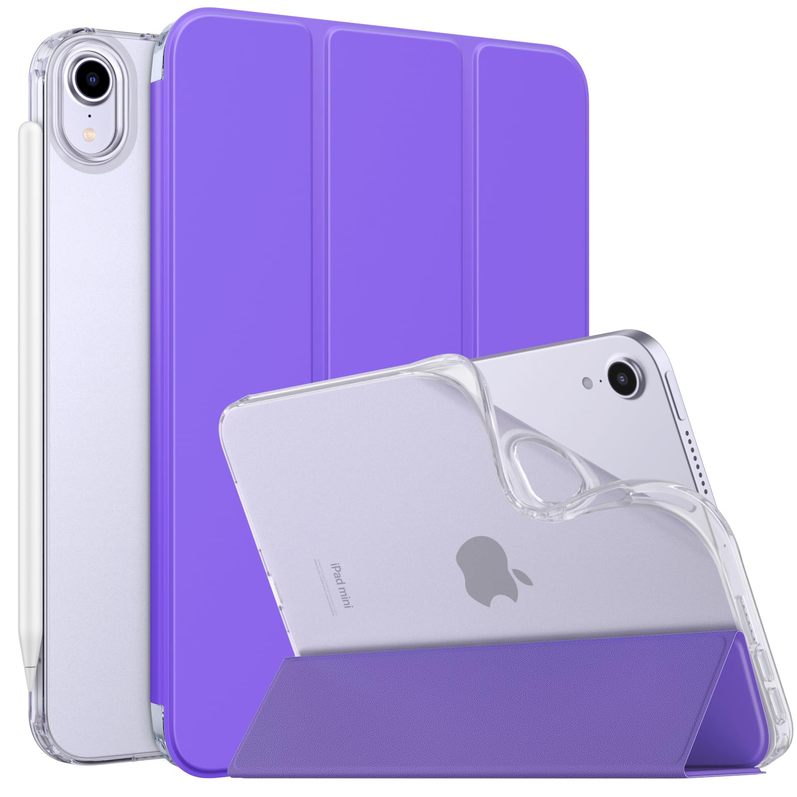 MoKo Case Fit New iPad Mini 7 (A17 Pro) 2024, iPad Mini 6th Generation Case 2021 (8.3 inch), iPad Mini 6 Case, Soft TPU Translucent Frosted Back Cover Case for iPad Mini 7th, Hibiscus Purple