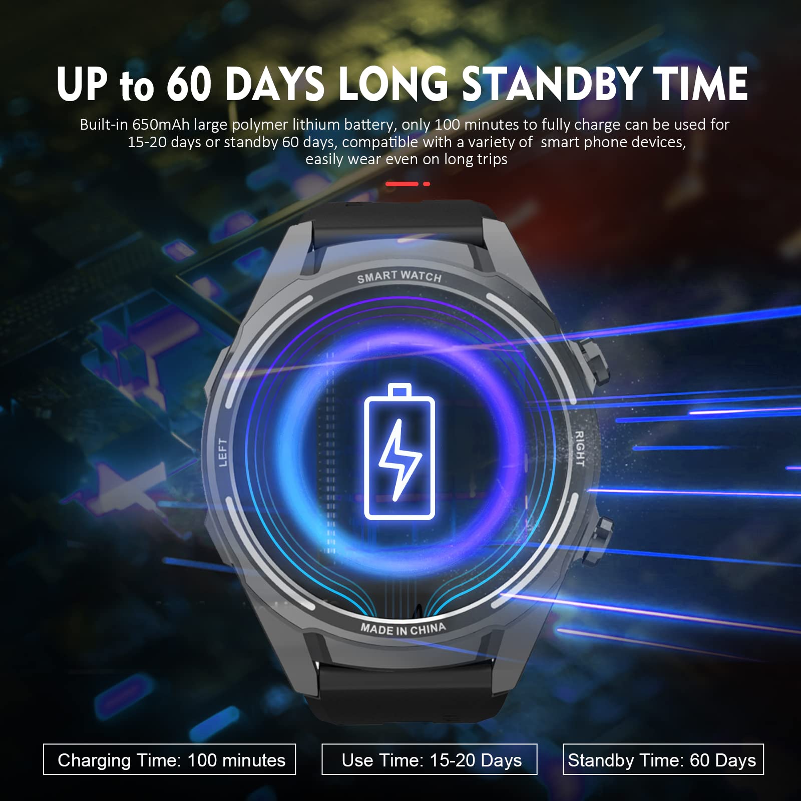 Smart Watch For Men, 1.6-Inch Extra Large Screen 60 Days Standby Round Touch Ip67 Waterproof Watch With Heart Rate Sleep Monitor