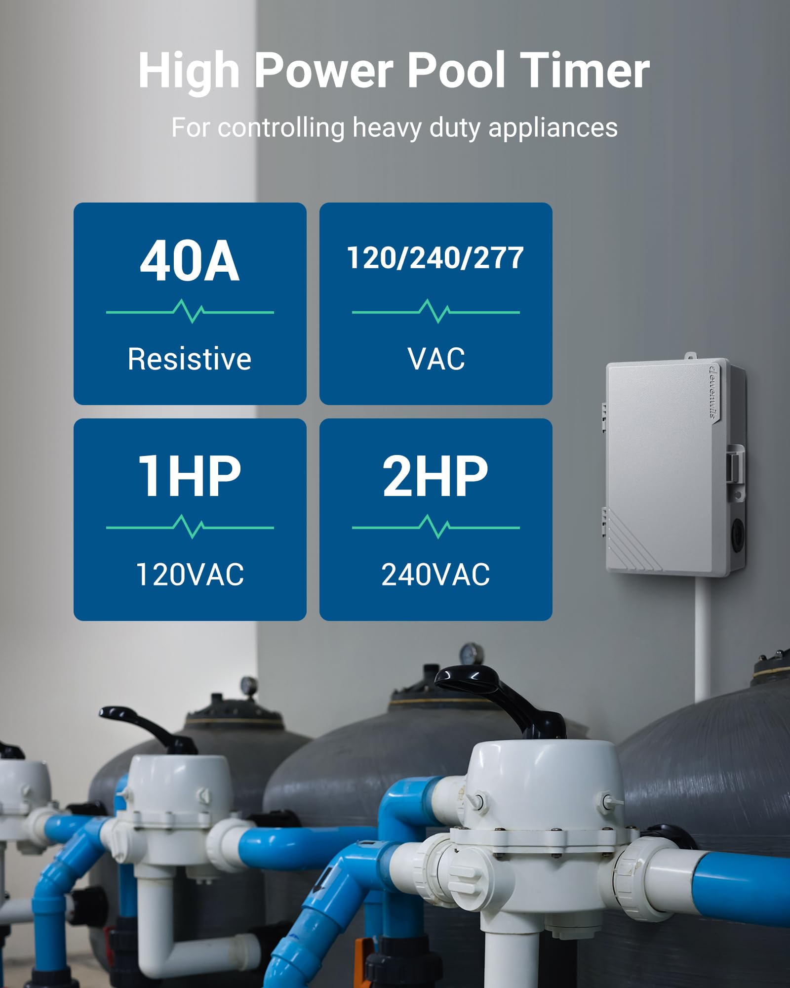 Dewenwils Pool Pump Timer, Digital Timer Box, 2Hp 40A 120 277 Vac, 7 Day 20 On/Off Programmable Timer Switch For Water Heater, P