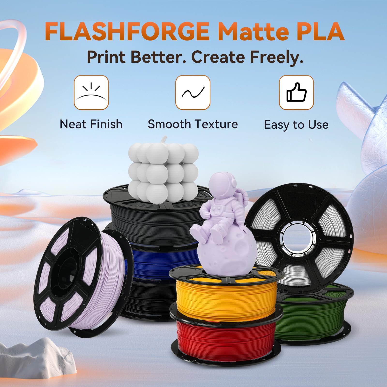 Flashforge Pla Filament 1.75Mm +/- 0.02Mm, Matte Black 3D Printer Filament 1Kg (2.2Lbs) Spool, Excellent Printing Performance, E