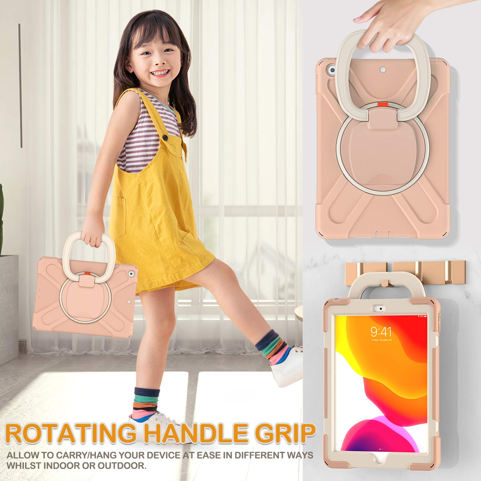 Braecn Case For Ipad 9Th/8Th/7Th Gen, Protective Kids Silicone Case With Shoulder Strap, Handle Grip, Stand, Built In Screen Pro