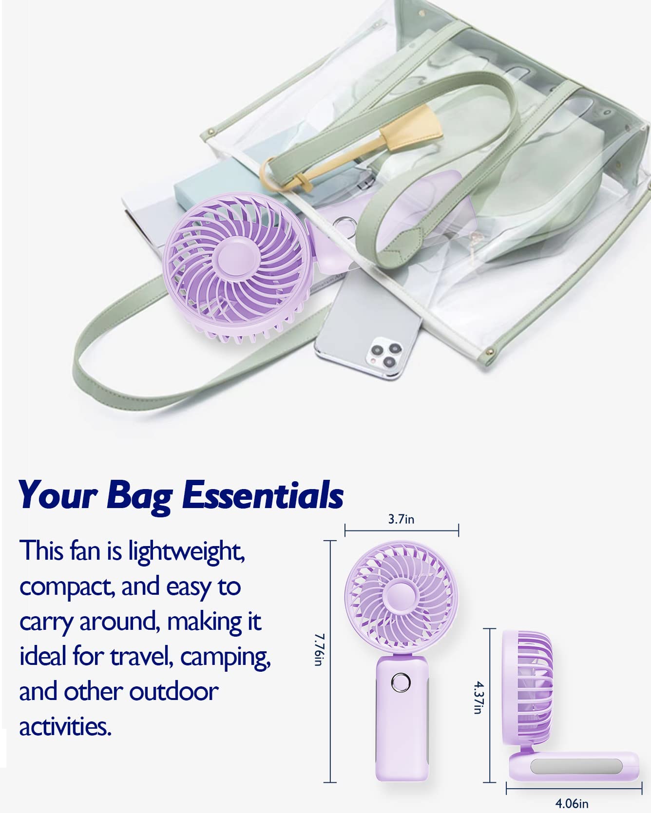 Rnkrun Mini Portable Fan, Personal Handheld Fan Foldable 4000Mah Battery Operated Usb Rechargeable Small Desk Fan Quiet Powerful