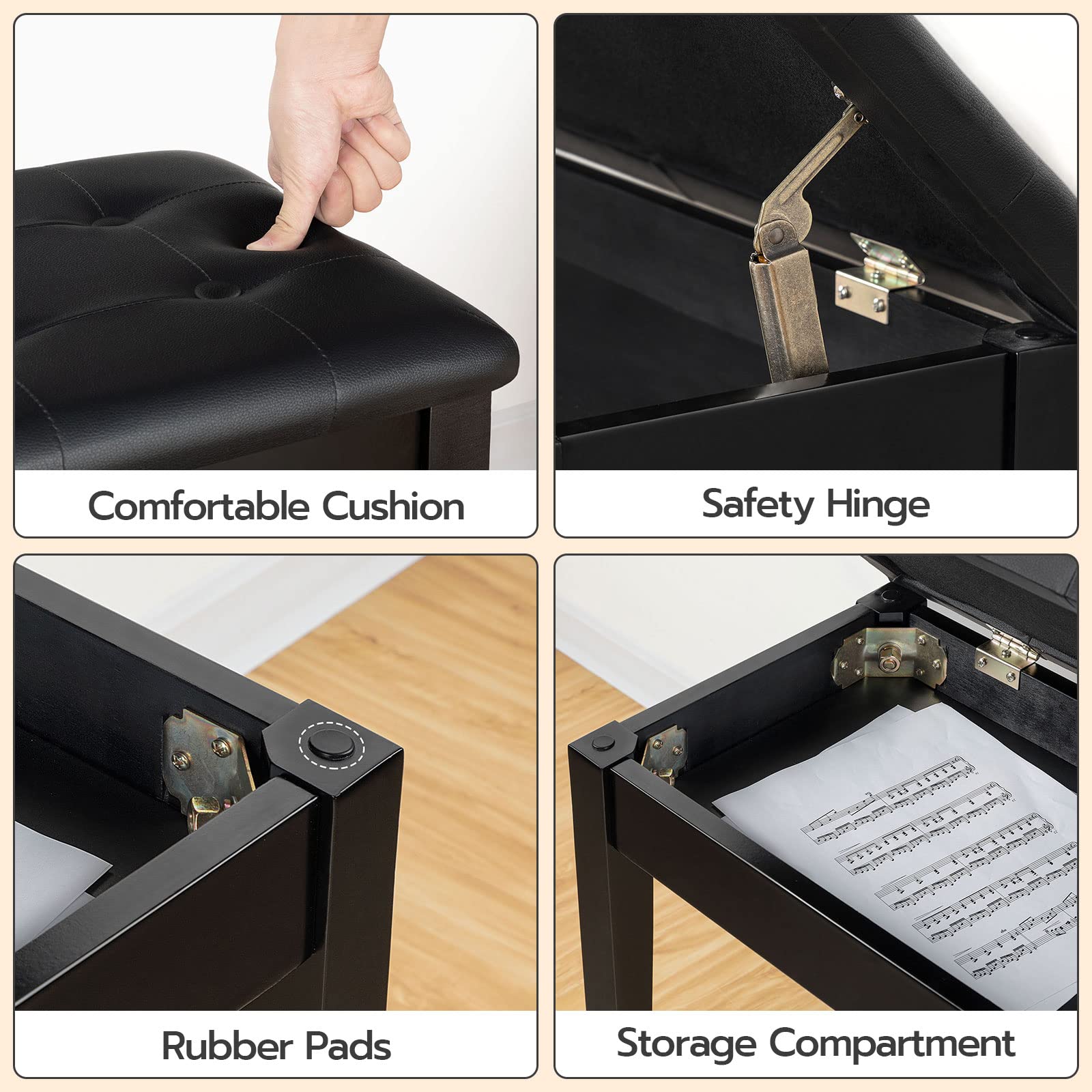 Hoobro Duet Piano Bench With Padded Cushion And Storage Compartment For Music Sheet, Music Bench, Piano Stool, Vanity Chair, Hol