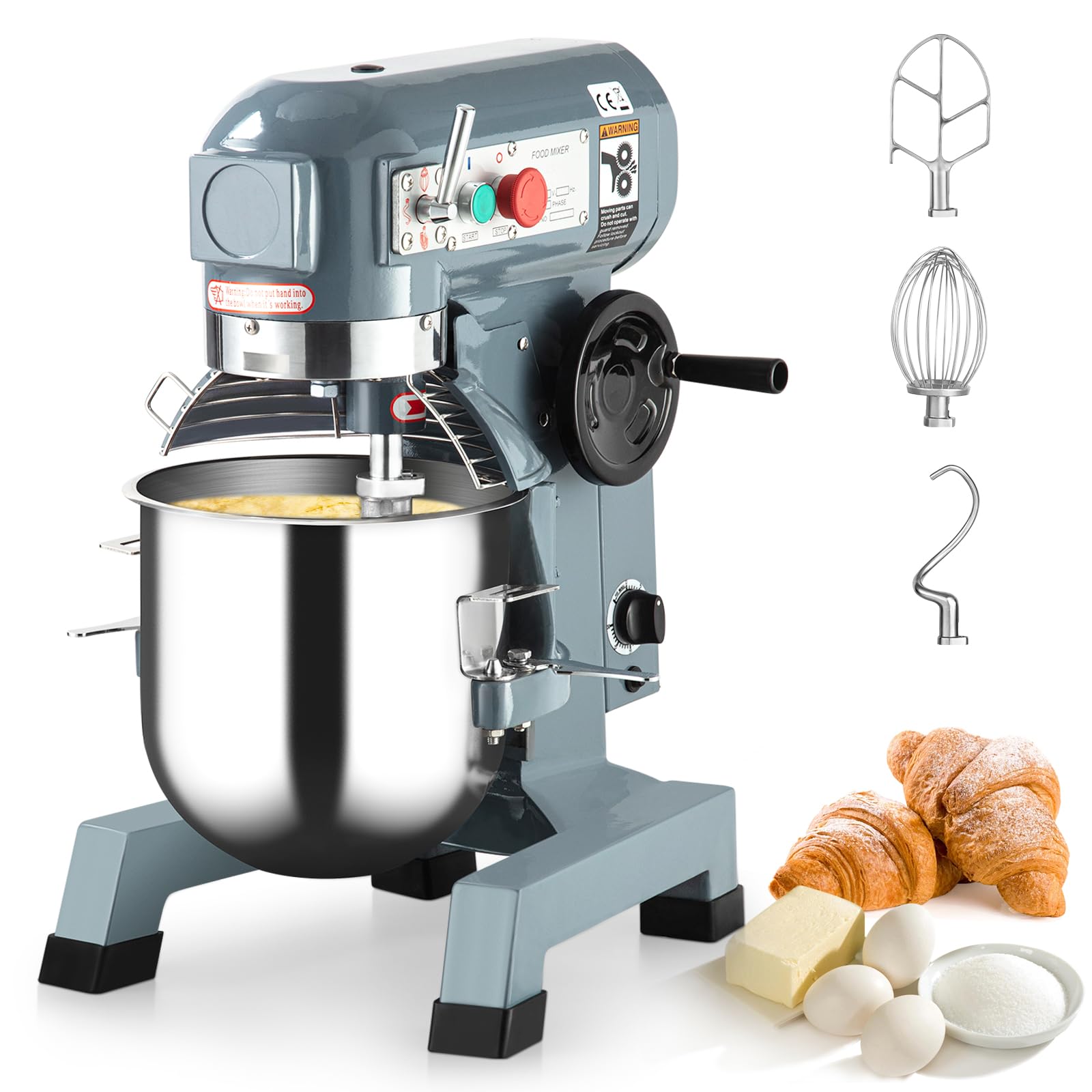 Commercial Food Mixer 20QT, Commercial Mixer with 3 Adjustable Speeds, Dough Mixer Timing Function, Commercial Stand Mixer with