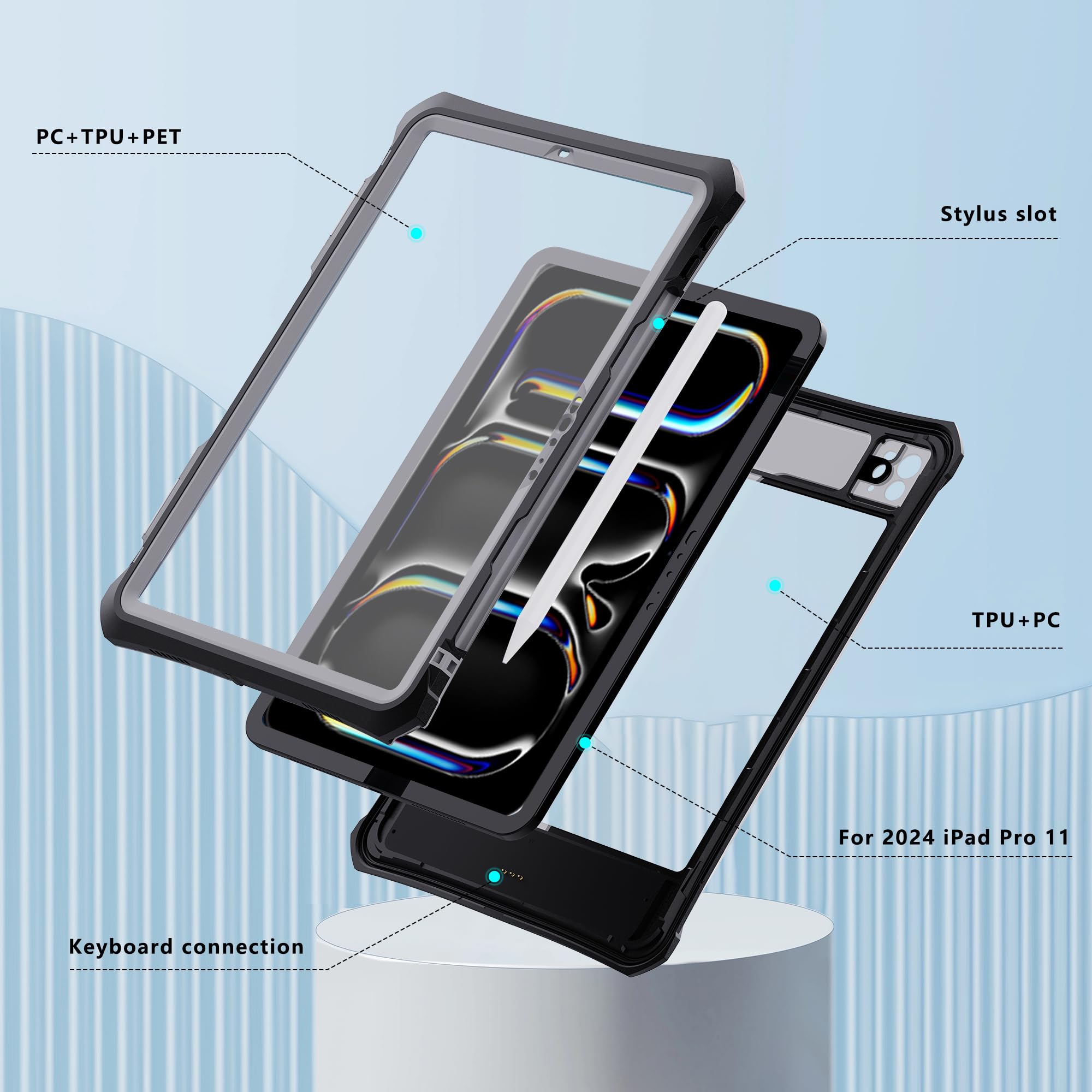 Case For Ipad Pro 11 Inch 2024 5Th Generation With Screen Protector, Waterproof Case For Ipad Pro 11 M4 2024 With Pencil Holder