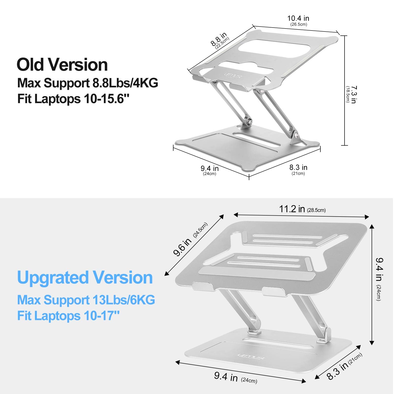 Urmust Adjustable Laptop Stand For Desk Aluminum Computer Stand For Laptop Riser Holder Notebook Stand Compatible With Macbook Air Pro Ultrabook All Laptops 11 17 Inch (Silver)