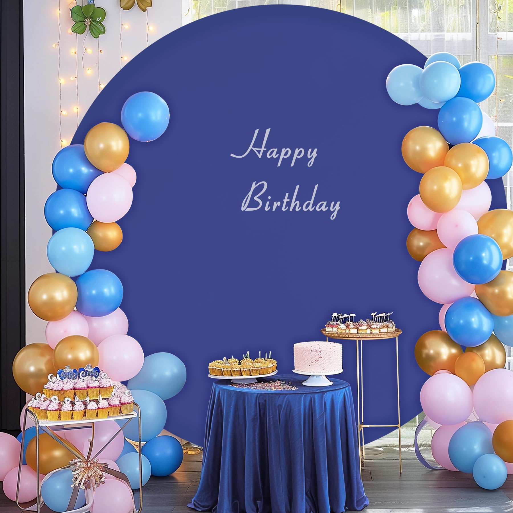 Gallety Navy Blue 7.2Ft Round Backdrop Cover For 5 7.2Ft Circle Stand   Adjustable, Polyester, Wrinkle Resistant, Ideal For Wedd