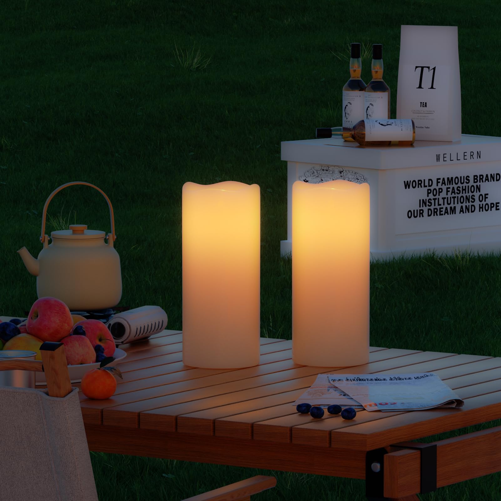 Genswin Waterproof Outdoor Flameless Candles With Remote Timer, Battery Operated Large Flickering Led Pillar Candles For Indoor