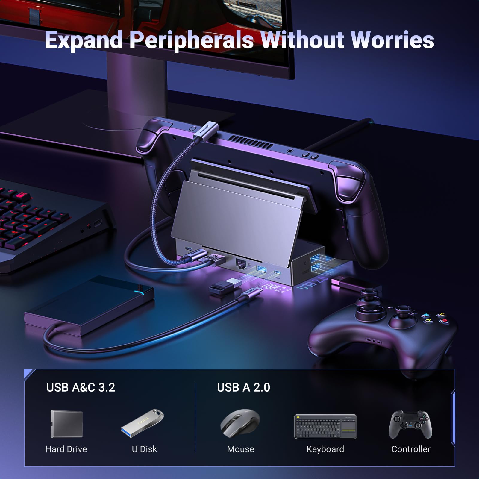 Ugreen Steam Deck Dock 9-In-1 Usb C Docking Station With Foldable Stand, 4K@60Hz Hdmi, Gigabit Ethernet, Pd 100W, 10Gbps Usb A&C