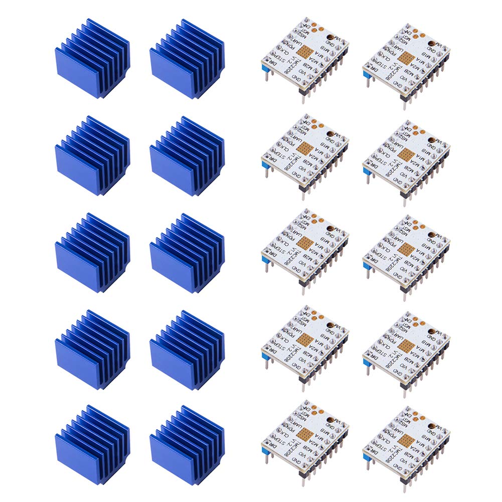 10Pcs Tmc2208 3D Printer Stepper Motor Driver,Tmc2208 V1.2 Stepper Driver Module Carrier With Heat Sink Screwdriver For 3D Print