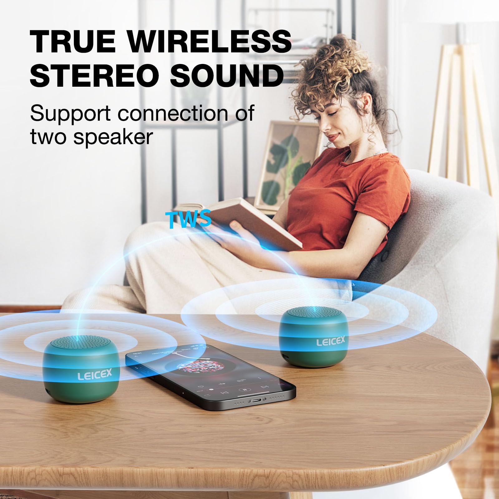 Leicex Mini Bluetooth Speaker Wireless,Small Speaker Support Tws Stereo Sound.Portable Speaker For Travel,Gift,Mobile Phone.(Gre
