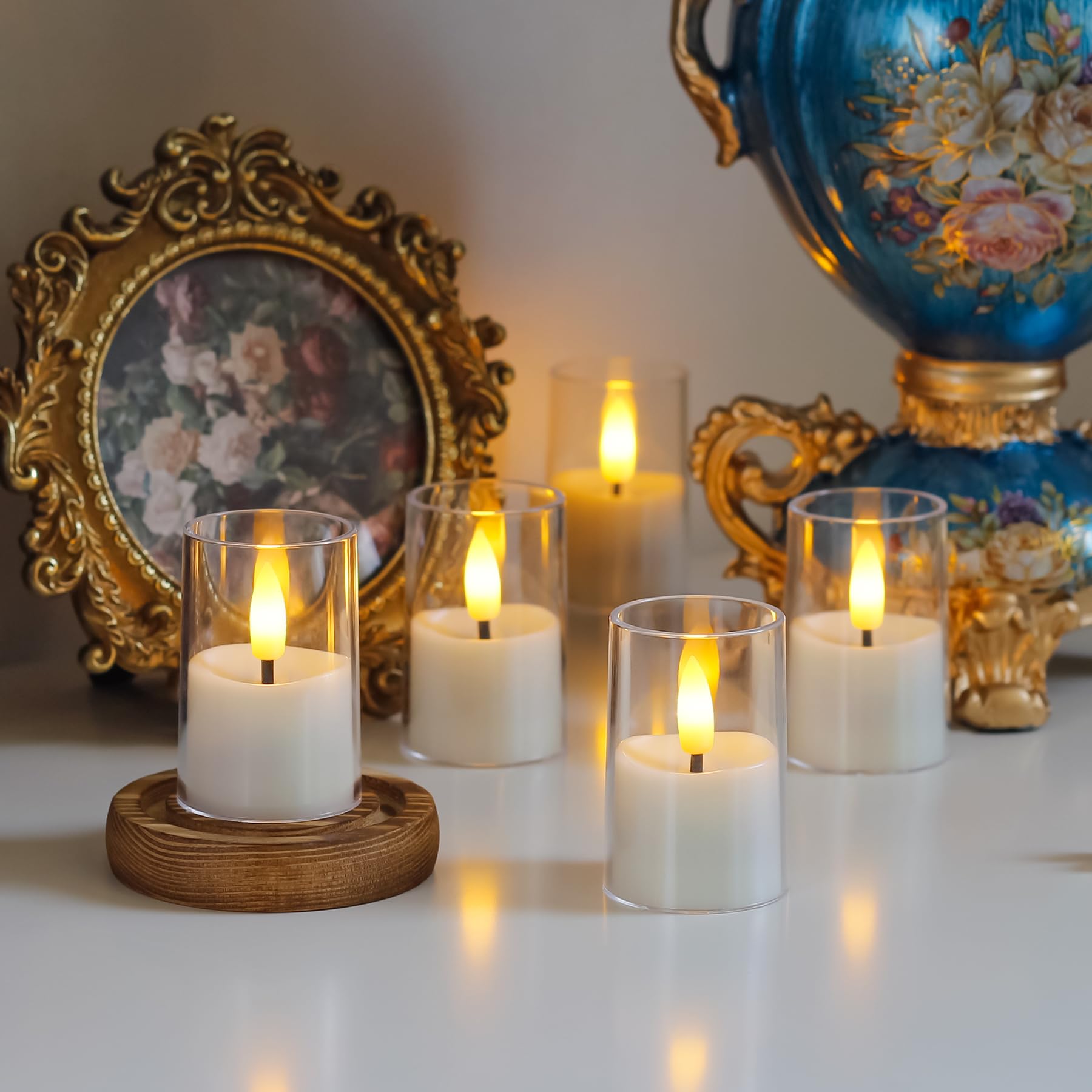 Wroxipel Rechargeable Acrylic Flameless Votive Candles With Timer & Remote Control, 1.7'' X2.5'' Flickering Led Warm Glow Tealig