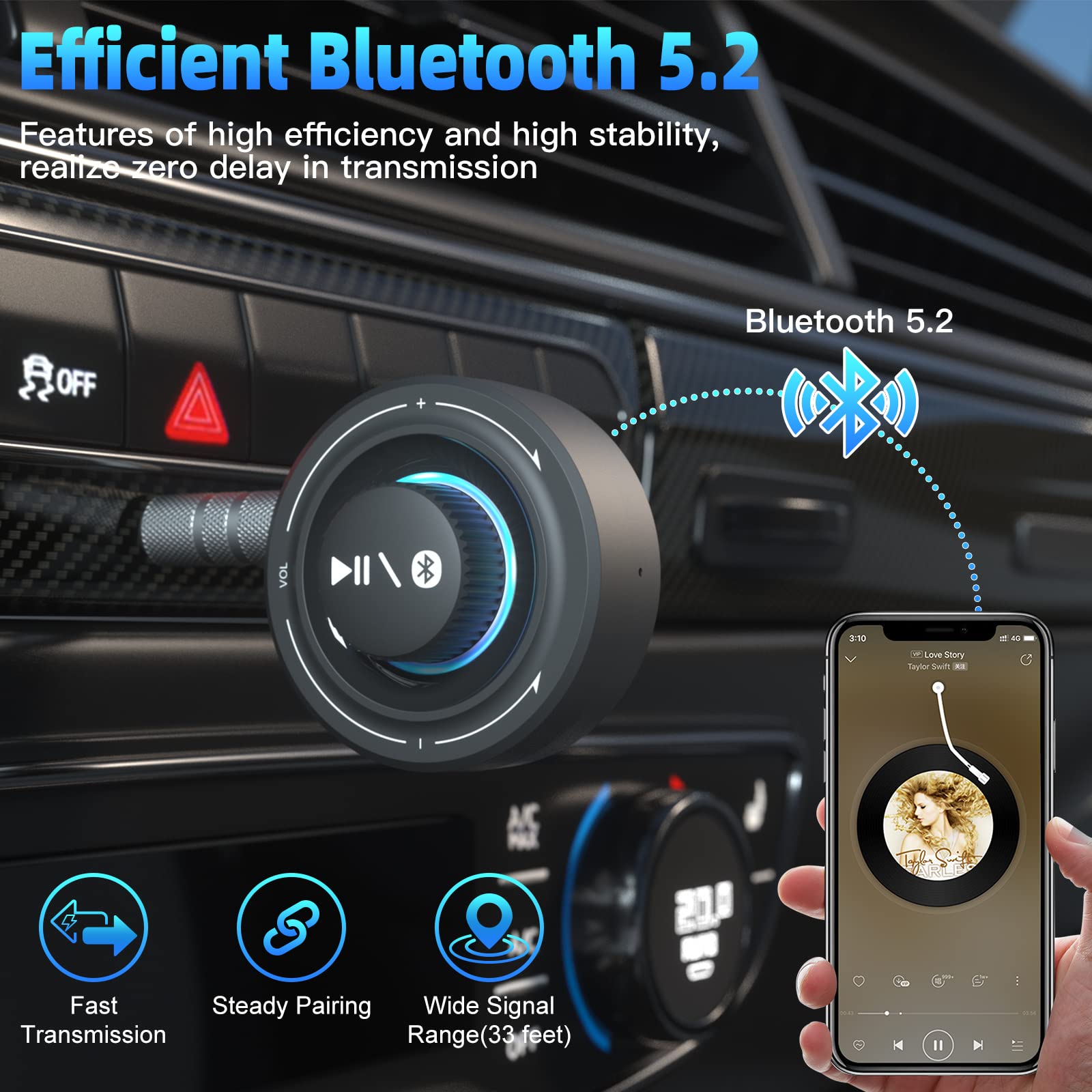 Bluetooth Car Kit Aux Receiver, Portable 3.5Mm Aux Bluetooth Car System For Car Radio Bluetooth 5.2 Wireless Audio Receiver For