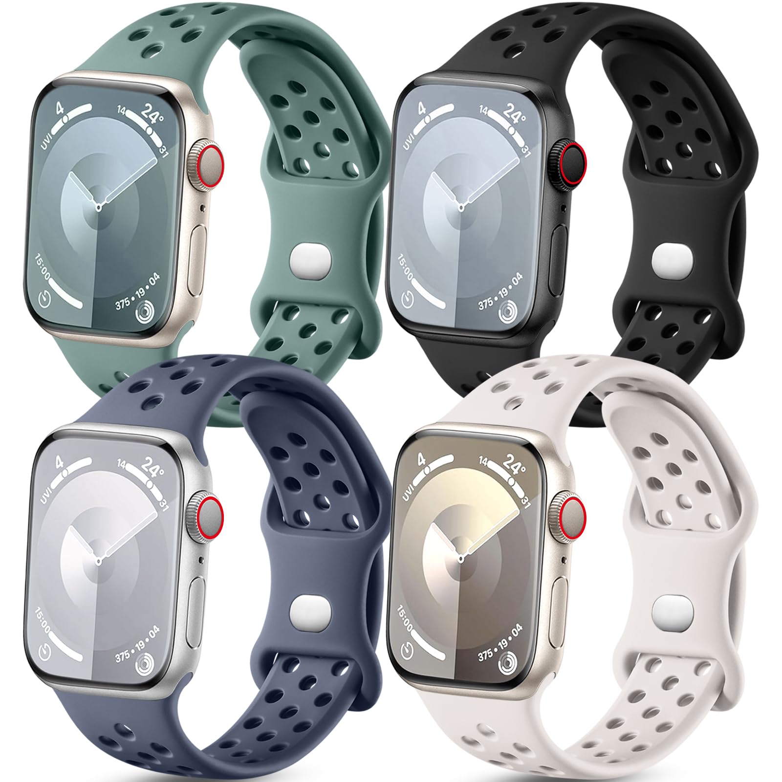 4 Pack Getino Sport Bands Compatible With Apple Watch 38Mm 40Mm 41Mm Band For Women Men, Breathable Soft Silicone Strap For Iwat