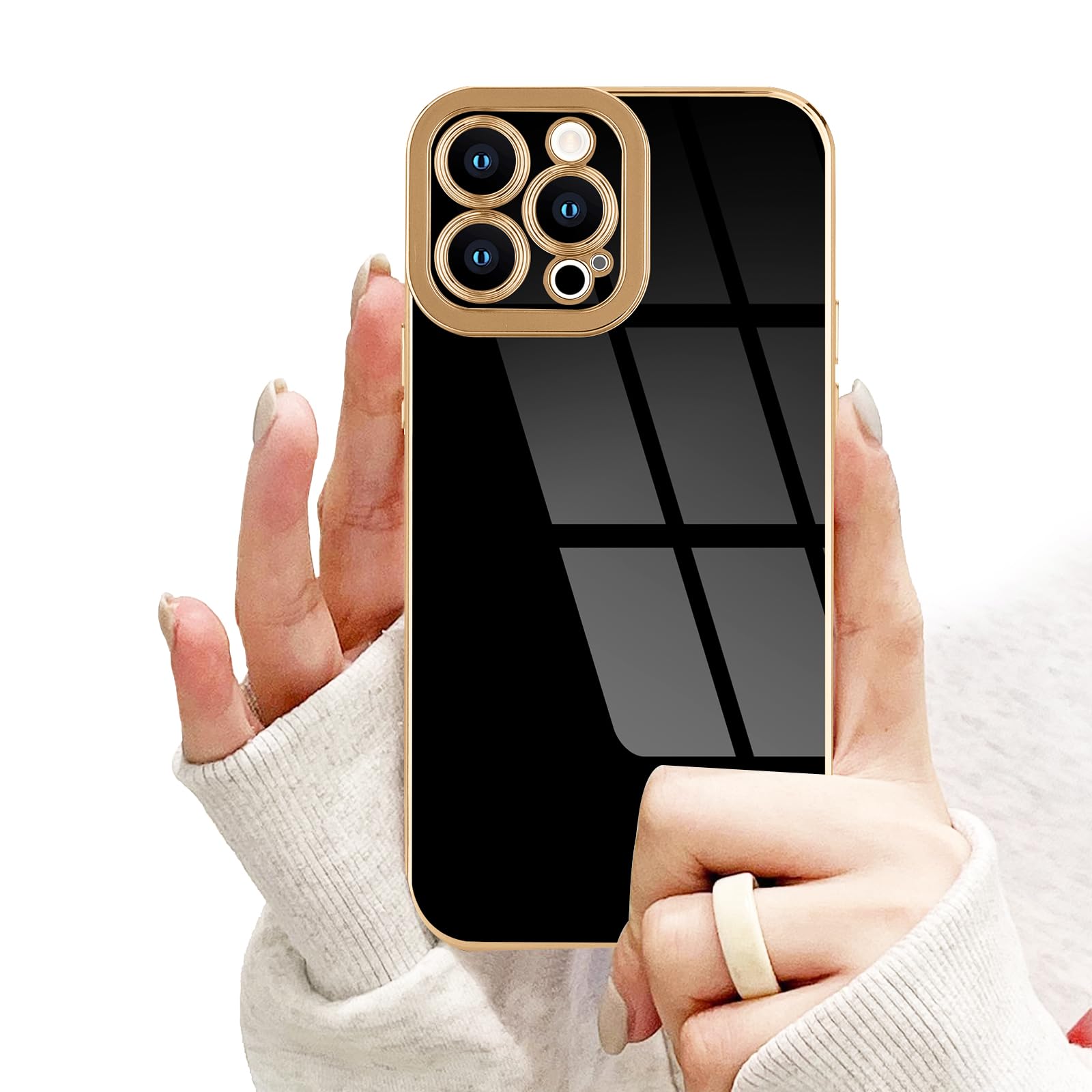 Lafunda Designed For Iphone 15 Pro Case Cute, Luxury Plating Case For Women Girls Elegant Gold Edge Tpu Bumper Cover With Camera