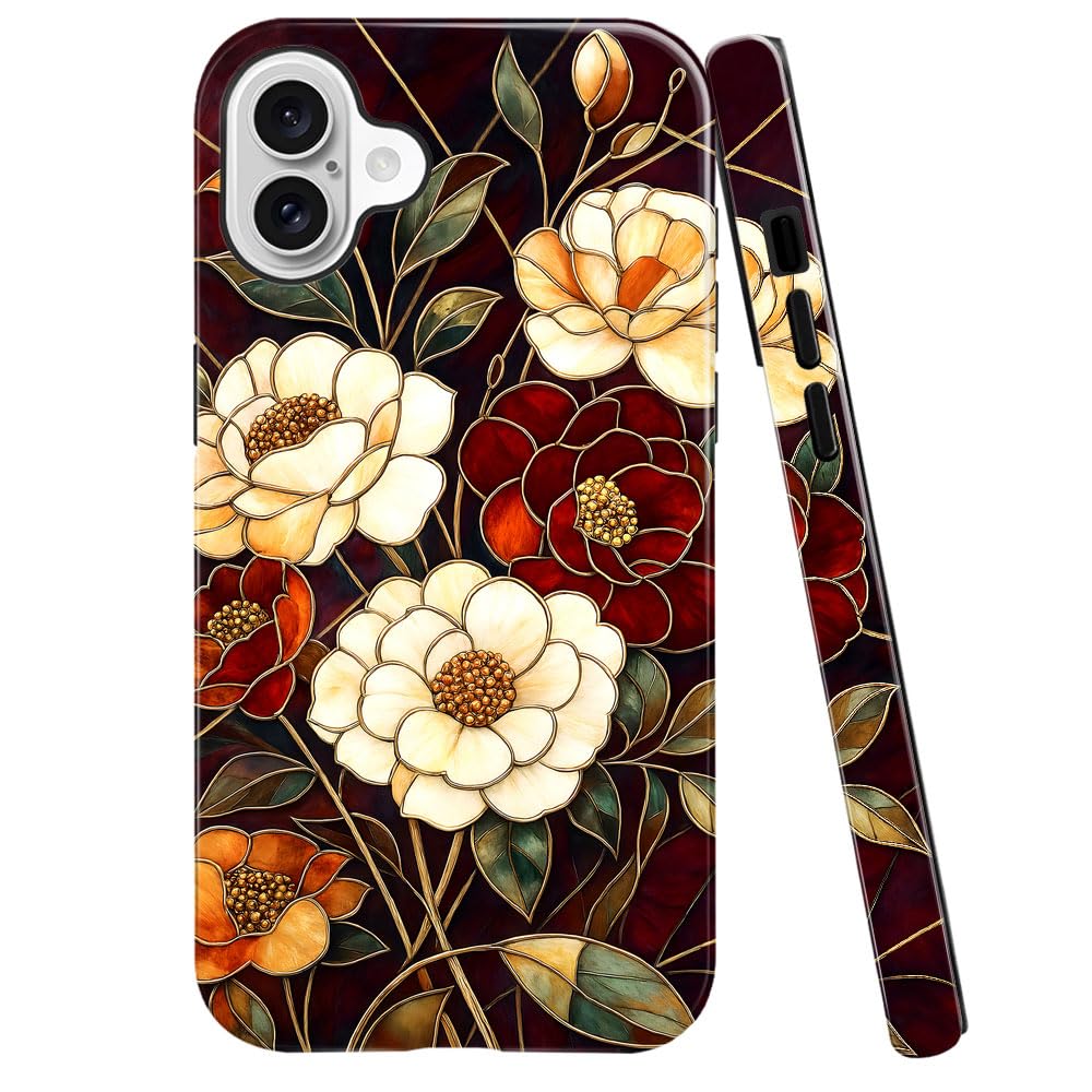 Compatible with iPhone 16 Plus,Anti-Scratch Glossy Case Cover,Stained Glass Flower 04