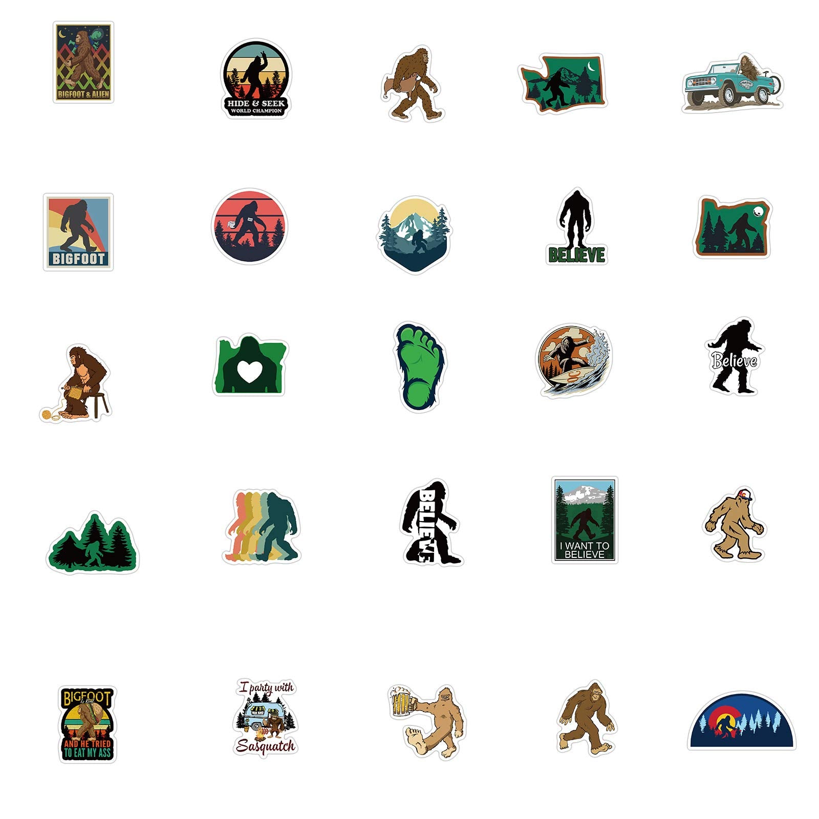 50Pcs Bigfoot Outdoor Nature Vinyls Stickers Laptop Sticker Waterproof Stickers Luggage Skateboard Water Bottle Stickers Decal B