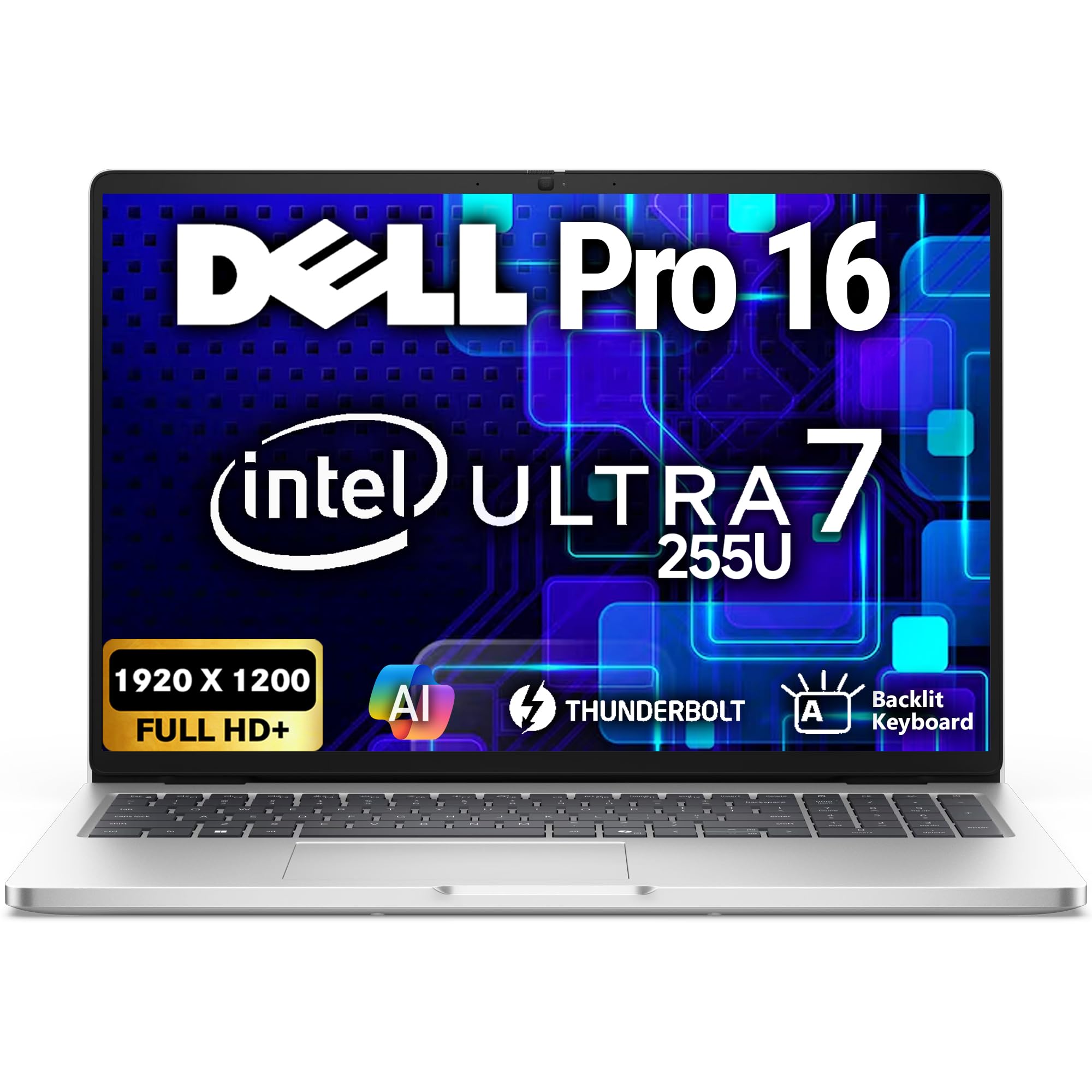 Dell Pro 16 Business AI Laptop 16 FHD+ Display (Replaces Latitude 3550), Intel Core Ultra 7 255U, 32GB DDR5 RAM, 512GB SSD, WiF