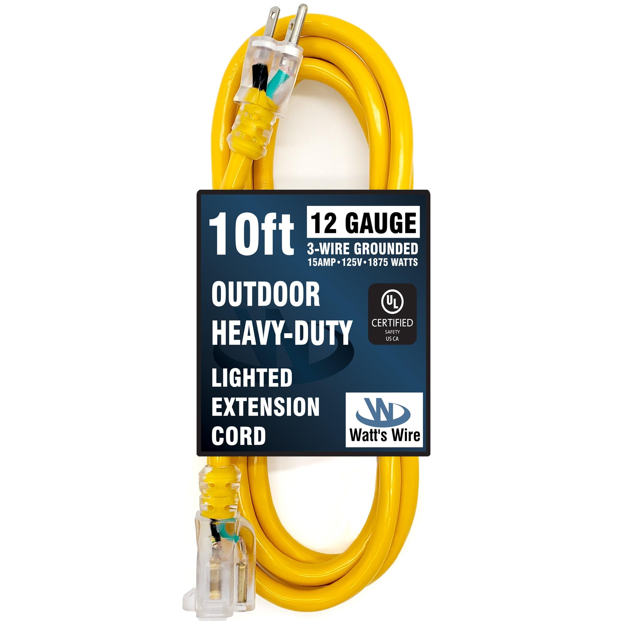 10 Ft   12 Gauge Heavy Duty Extension Cord   Lighted Sjtw   Indoor/Outdoor Extension Cord By Watt'S Wire   10' 12 Gauge Grounded