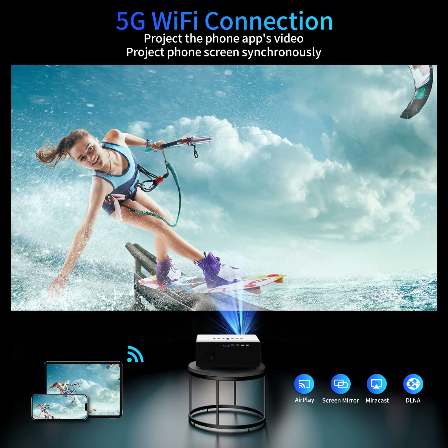 4K Projector With Wifi 6 And Bluetooth,Aboolon P6 1000 Asin Outdoor Movie Projector With 500''Display,6D Keystone Correction,50%