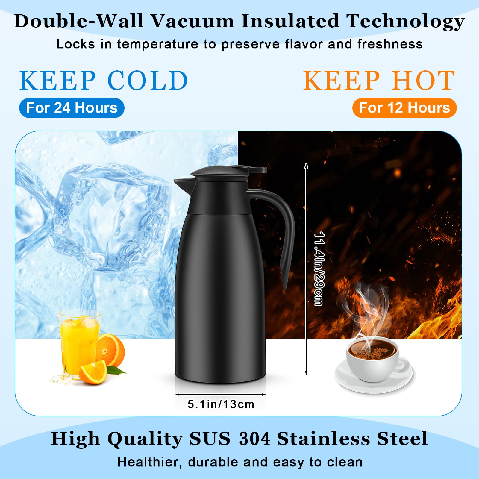 Uiifan 2 Pcs 68Oz Thermal Coffee Carafe Insulated Stainless Steel Thermal Coffee Carafe Double Walled Vacuum Flask Coffee Carafe