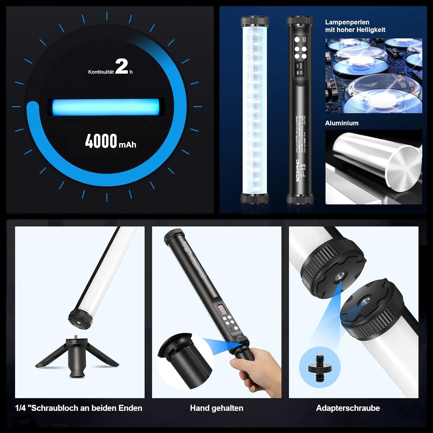 Soonpho Rgb Led Video Light Wand Stick,360 Full Rgb Magnetic Tube Light,3200K~8500K,Rechargeable 4000Mah Battery For Photography