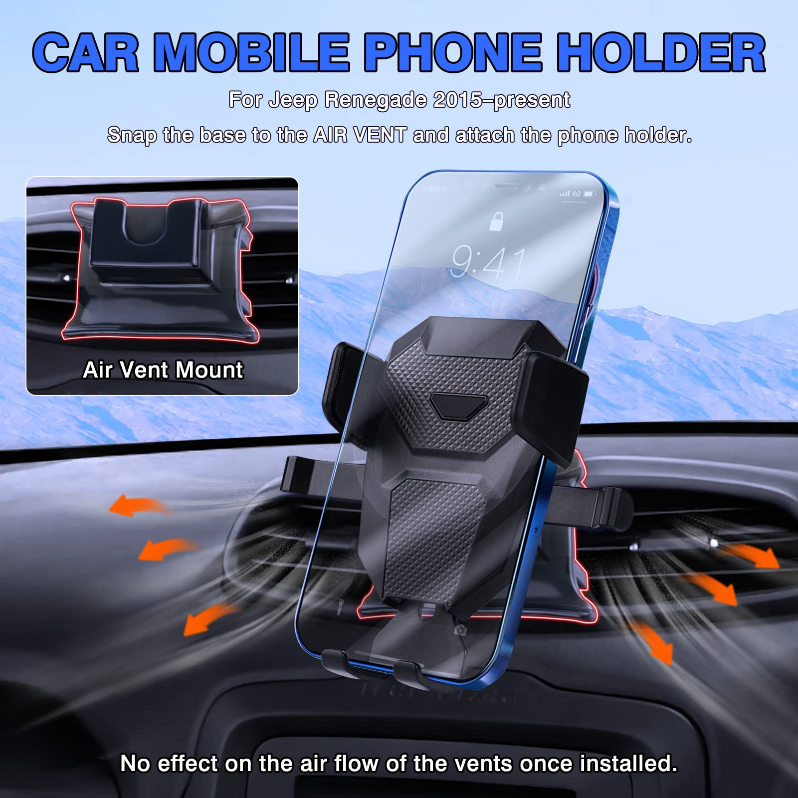 Karltys Car Phone Holder For Jeep Renegade 2015 2023 Accessories Renegade Cell Phone Holder Air Vent Mount For 4 7 Inch Phones H