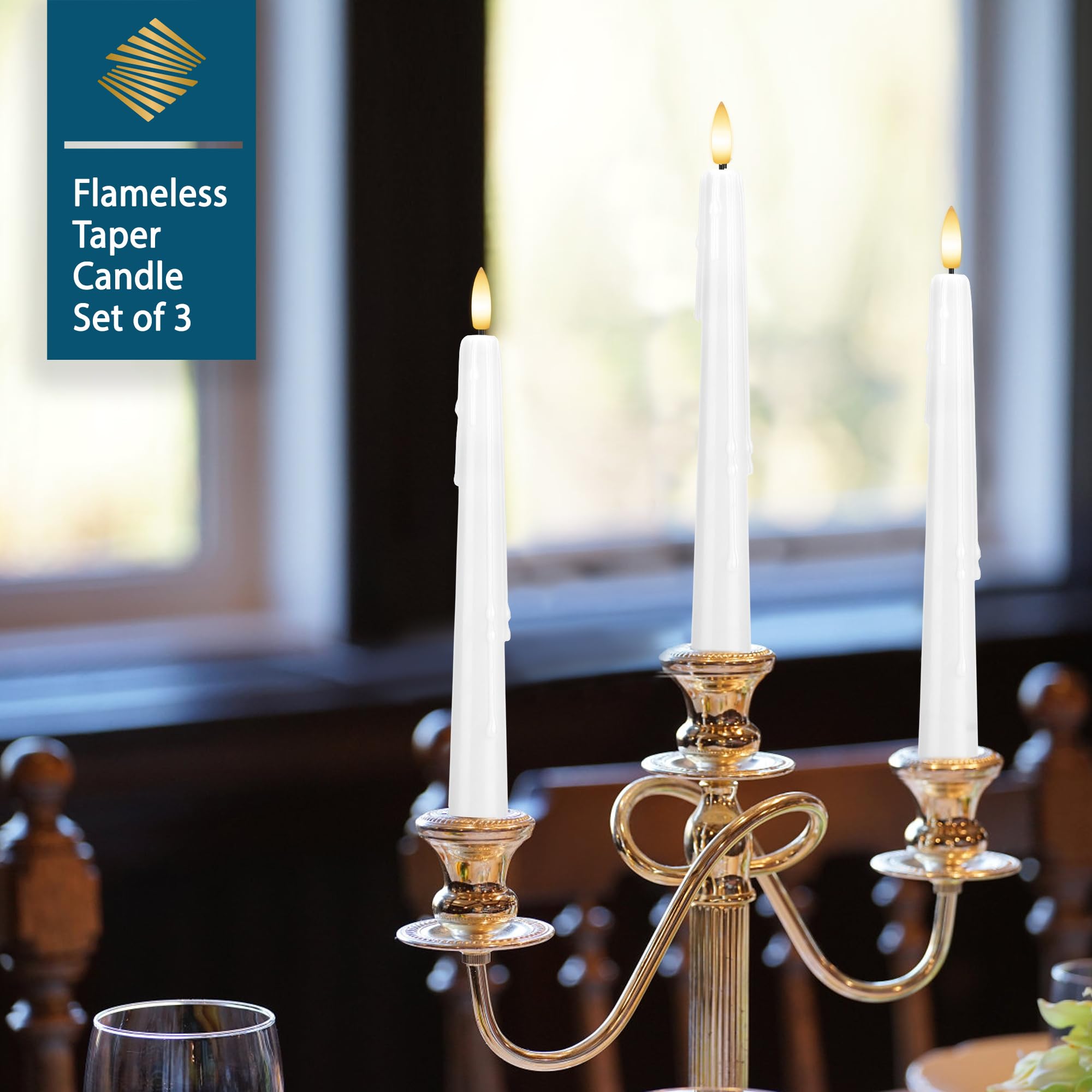 Sehnsy Dripless Flameless Taper Candles 9.6'', Battery Operated Led Candles With Remote And Timer, Unique Candlesticks With 3D F