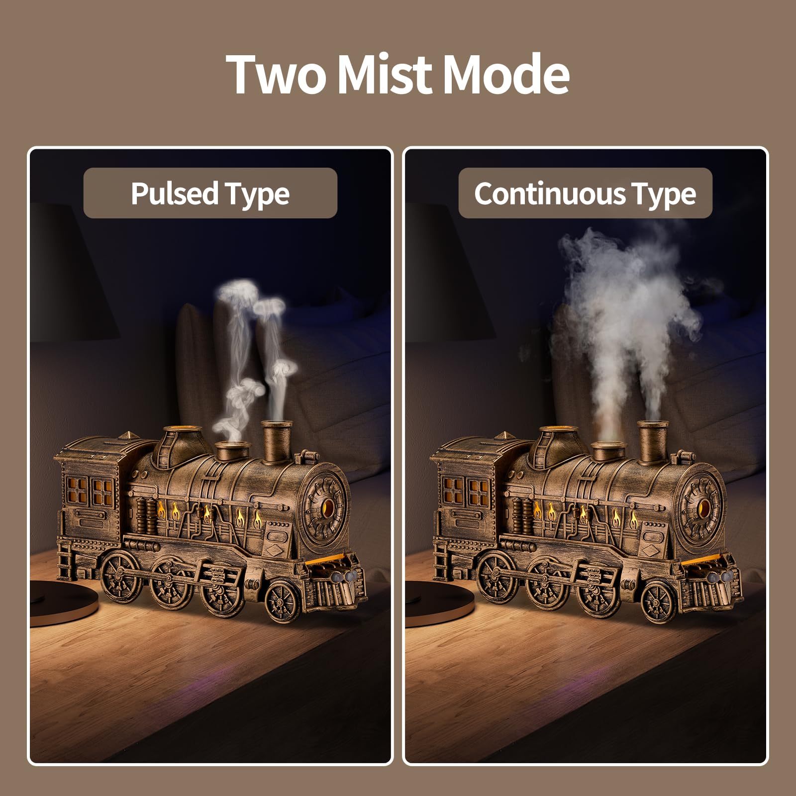 Humidifiers For Bedroom, Cool Quiet Steam Train Looking Mist Air Humidifier Diffuser For Home Baby Nursery & Plants And Auto Shu