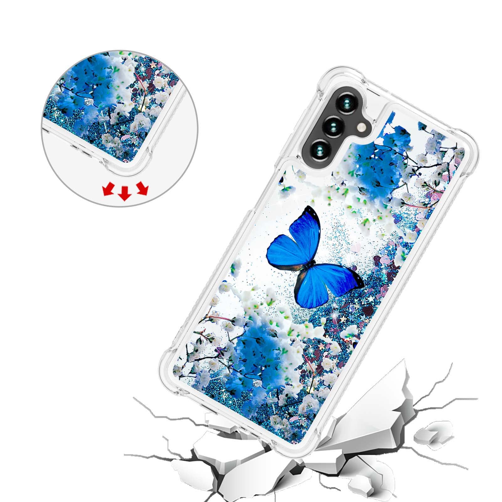 Caiyunl For Samsung Galaxy A13 5G Phone Case With Tempered Glass Screen Protector, Women Girls Glitter Bling Floating Liquid Spa