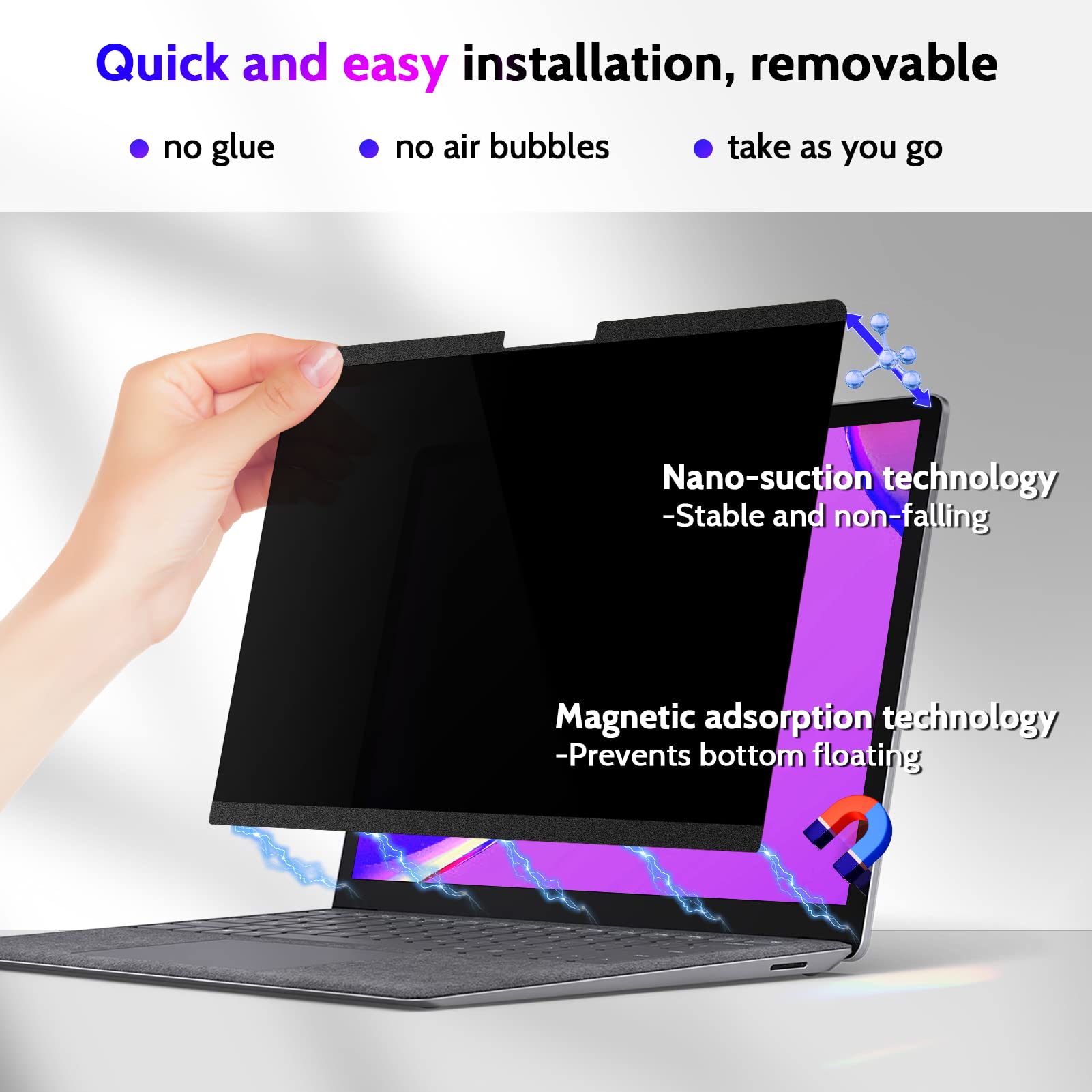 Peslv Magnetic Privacy Screen Surface Laptop 6/5/4/3/2/1 15 Inch, Removable Anti Blue Light Glare Filter, Black Security Private