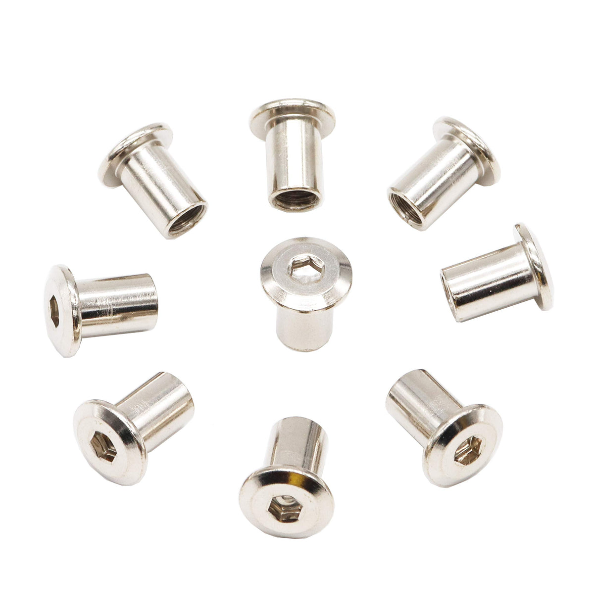 Binifimux 30Pcs M6X12Mm Rivet Countersunk Hex Socket Cap Insert Nuts, Joint Connector Nut For Furniture Beds Silver Tone Nickel