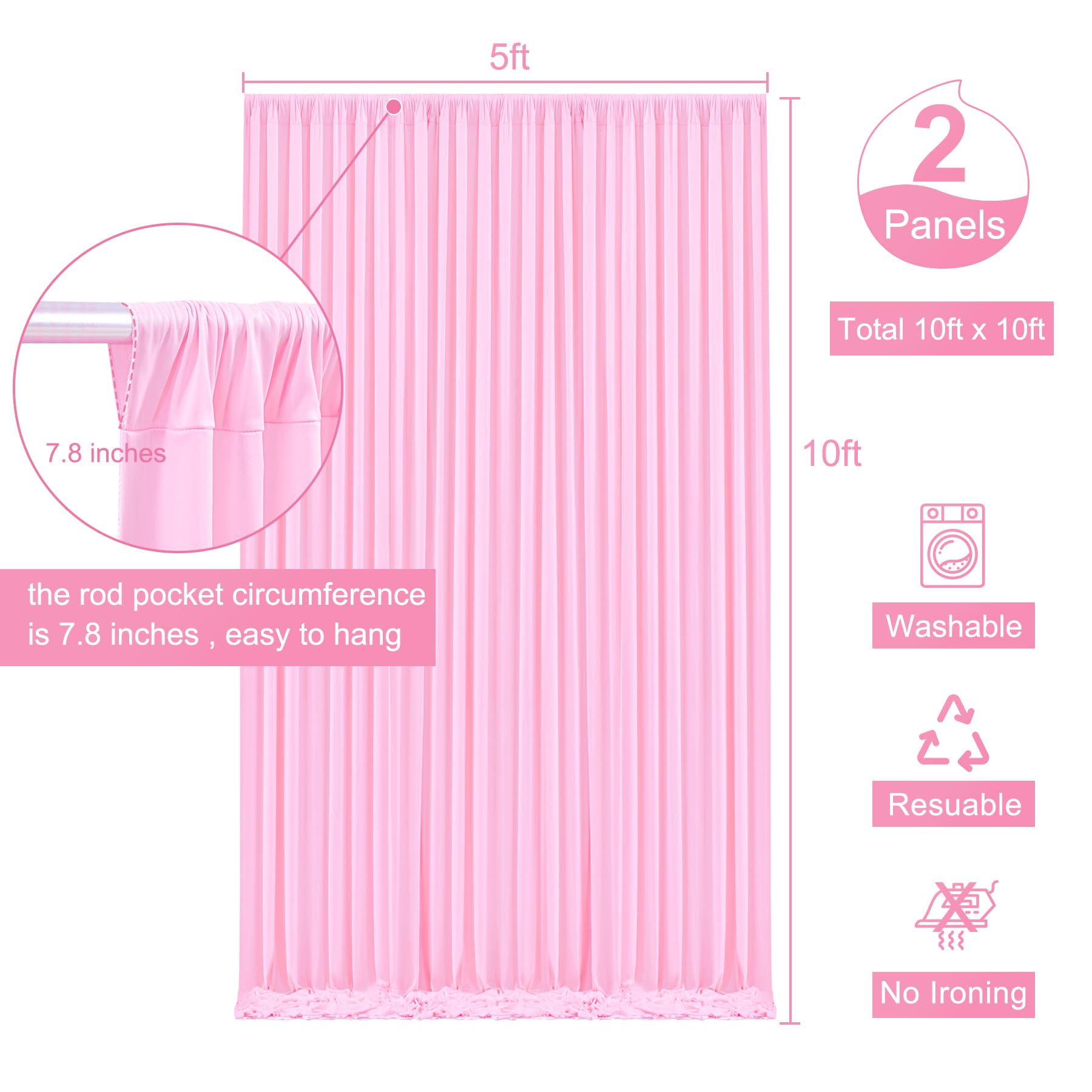 10X10 Pink Backdrop Curtain For Parties Baby Shower Wrinkle Free Pink Photo Curtains Backdrop Drapes Fabric Decoration For Weddi