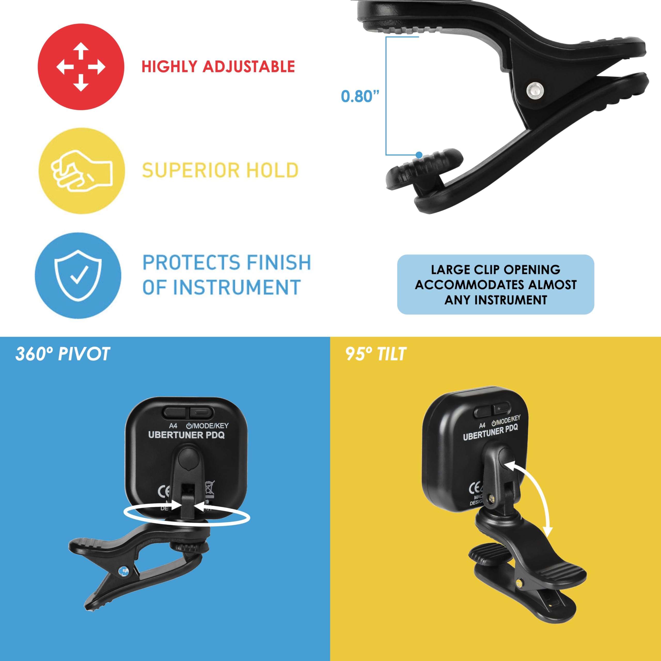 Kliq Ubertuner Pdq   Rechargeable Professional Clip On Tuner For All Instruments   With Guitar, Ukulele, Violin, Bass & Chromati