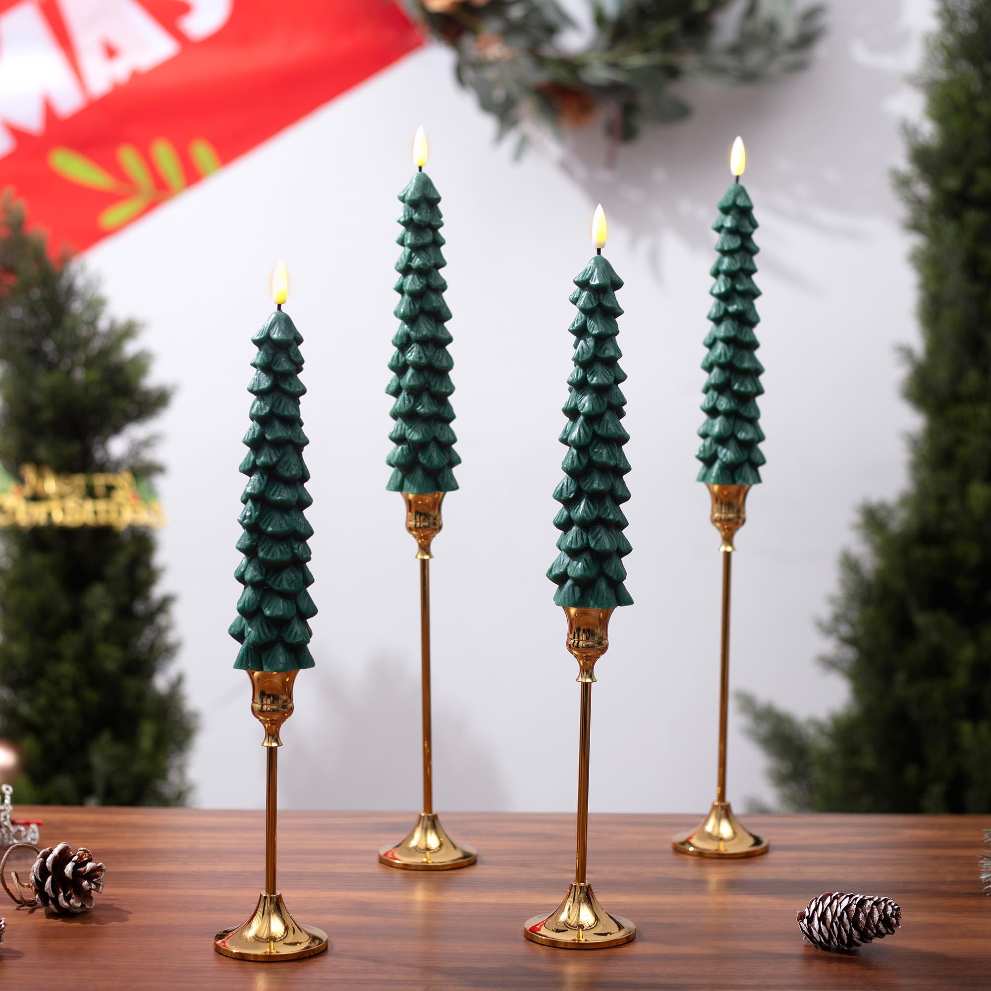 Stmarry 4 Pack Christmas Tree Candles With Remote, 9.65 Inch Real Wax Flameless Taper Candles, Led Candles Battery Operated With
