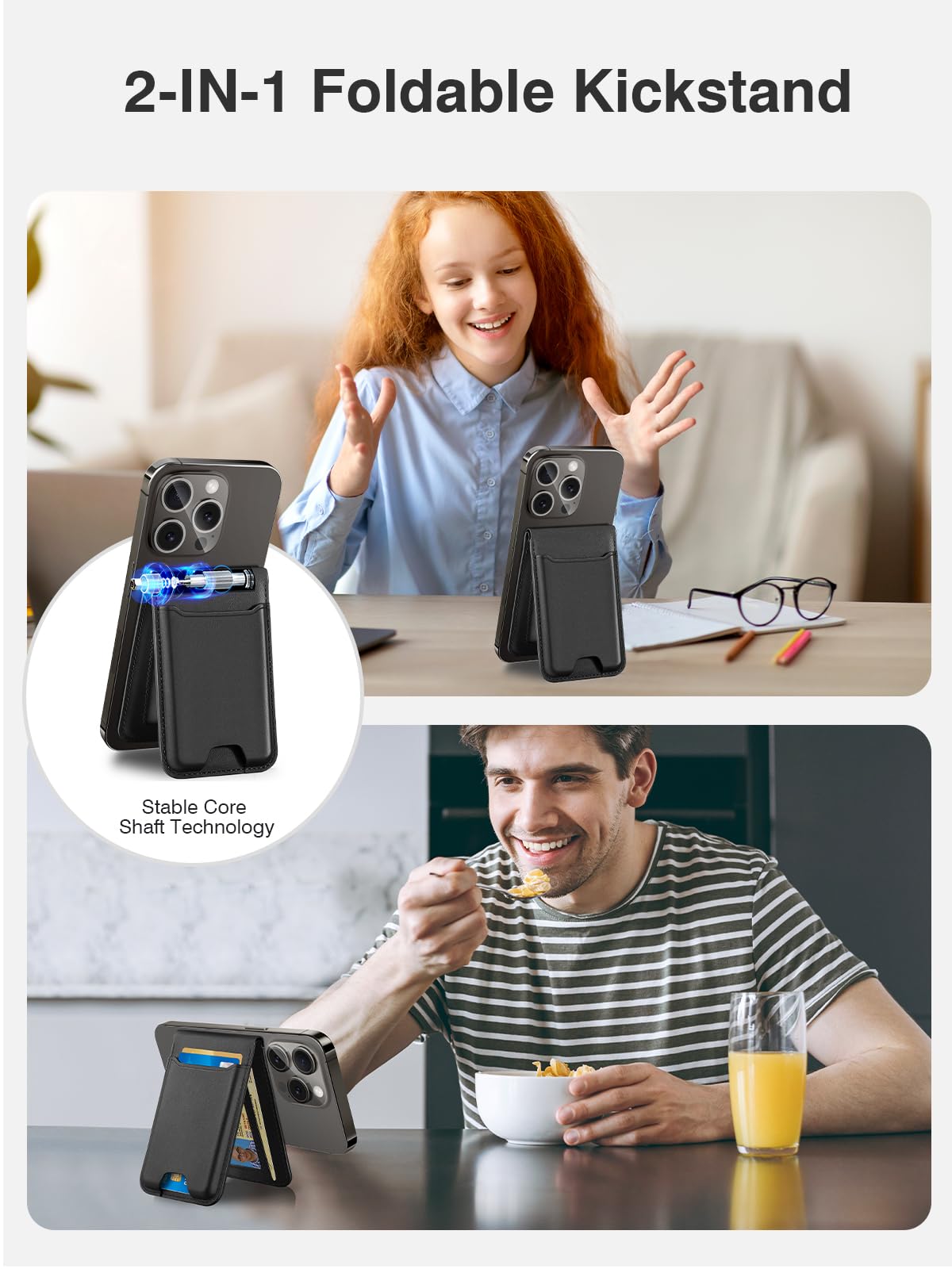 Topmade For Magsafe Wallet, Magnetic Card Holder With Adjustable Phone Stand, Open Id Window, Leather Magnetic Phone Wallet For