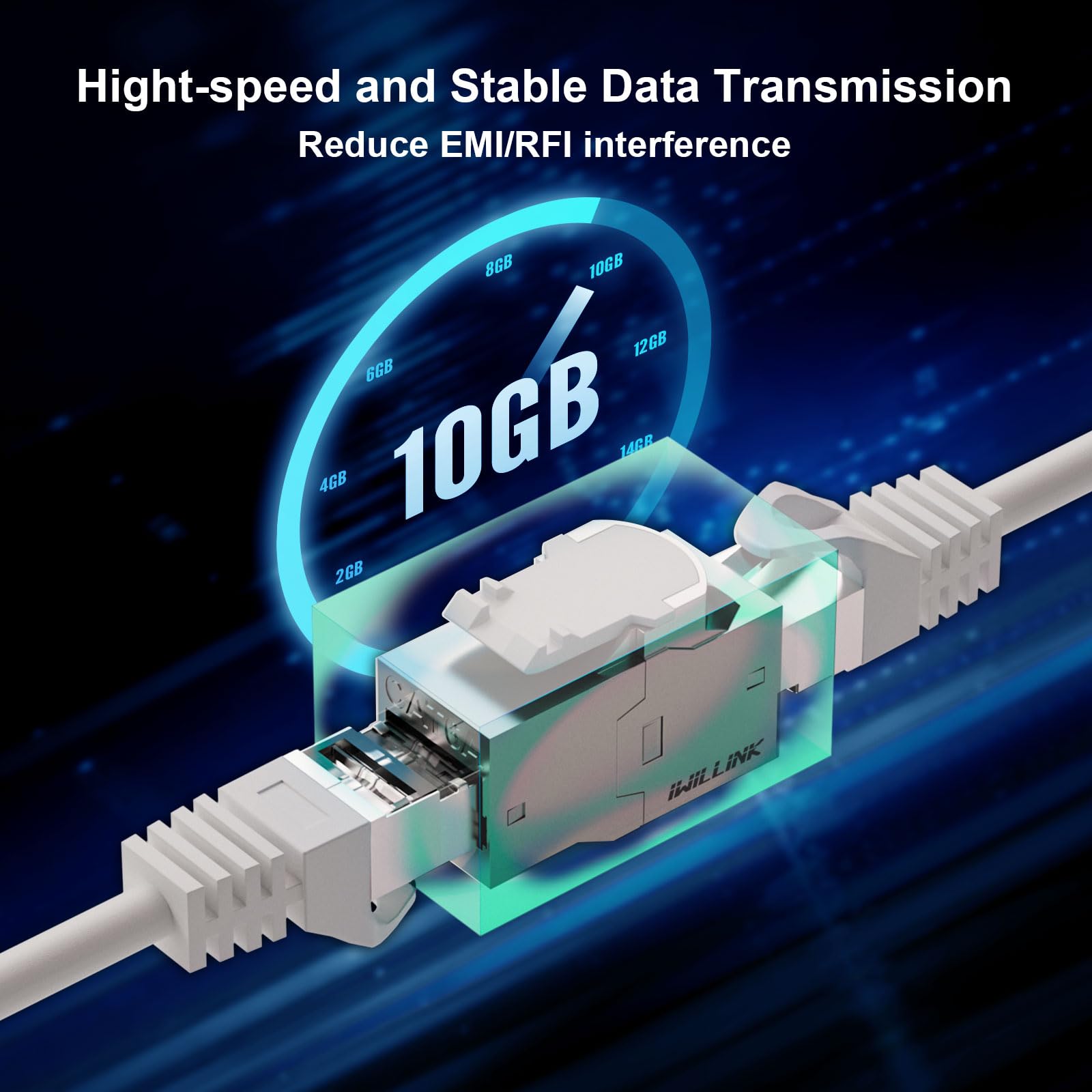 Iwillink 10Gbps 10 Pack Cat6A Shielded Keystone Rj45 Coupler, Zinc Alloy Metal Housing Ethernet Coupler, Female To Female Cat6A