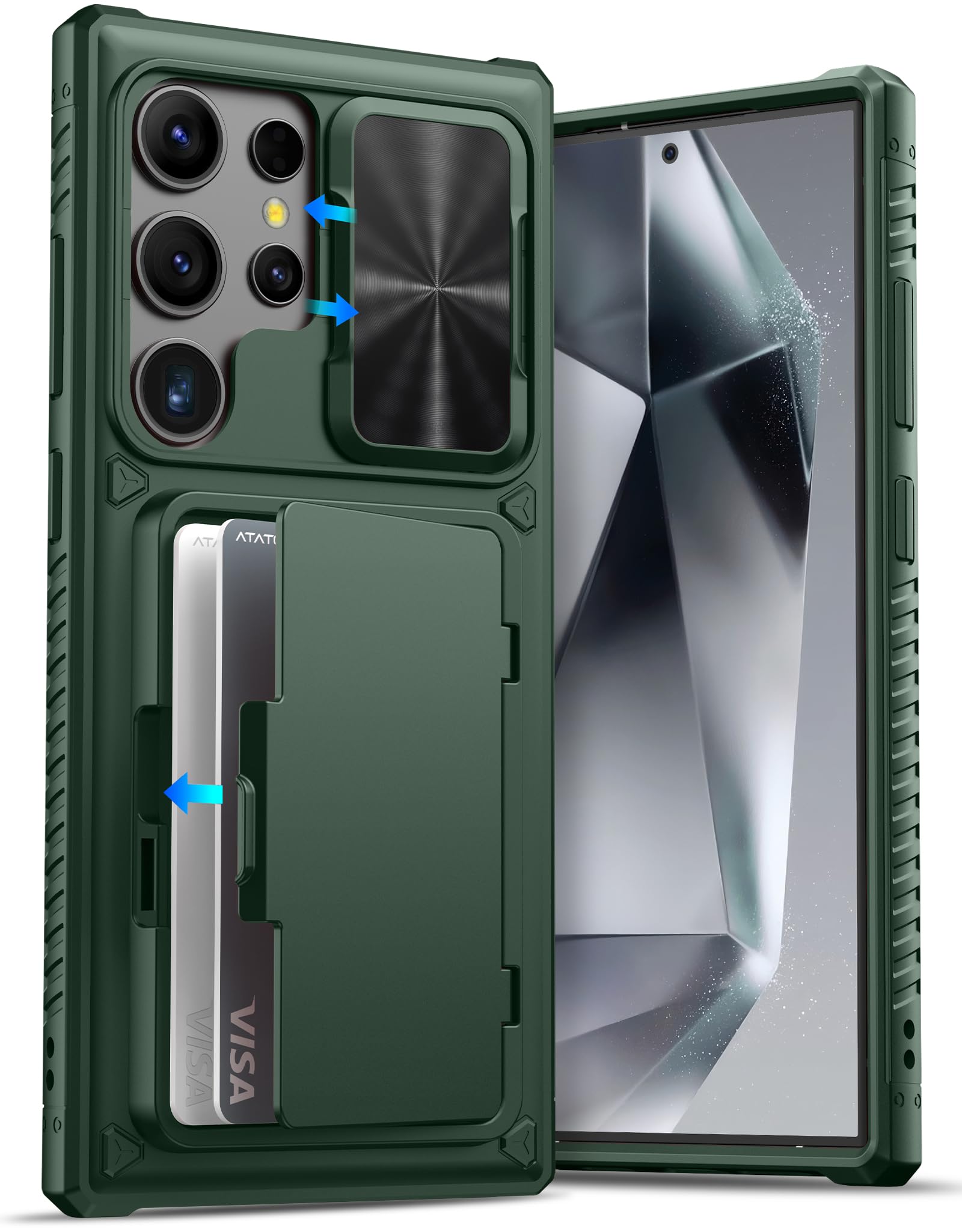 Atatoo For Samsung Galaxy S24 Ultra Wallet Case, Built In Card Holder(Store 4 5 Cards) & Sliding Camera Cover, Military Grade Pr