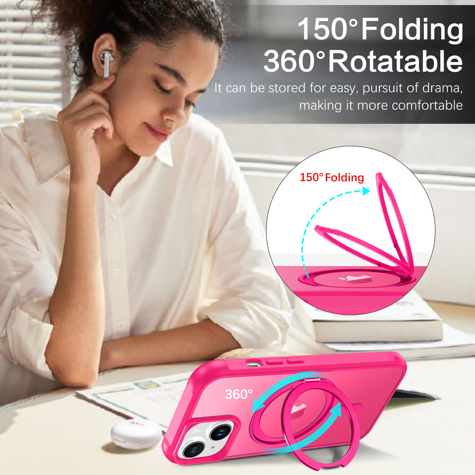 Bentoben For Magnetic Iphone 13 Case, Phone Case Iphone 14[Compatible With Magsafe] Rotatable Ring Holder Kickstand Design Shock