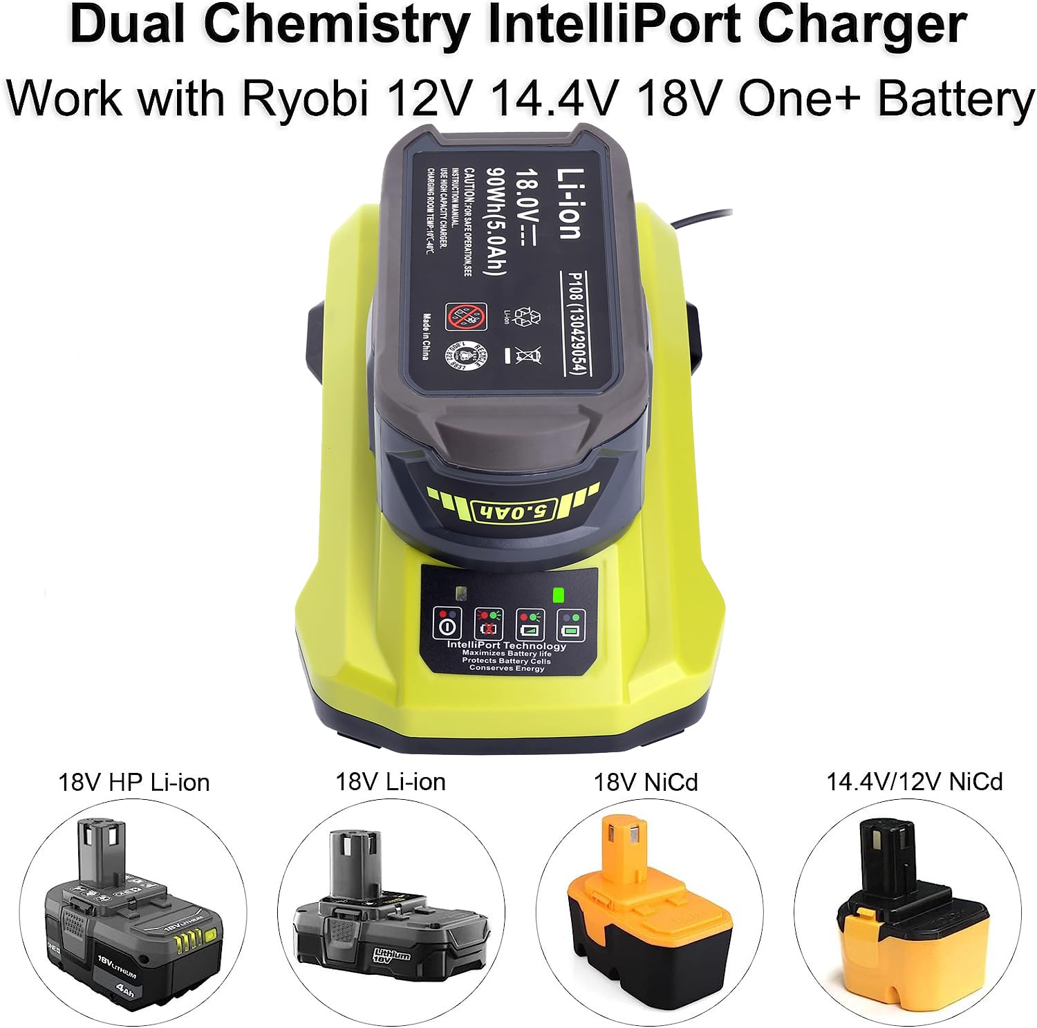 18 Volt P117 Rapid Charger Replace For Ryobi 12V 18V Battery One+ Lithium Ion/Nicad/Nimh Battery P102 P108 P189 P197 P103 P105 P