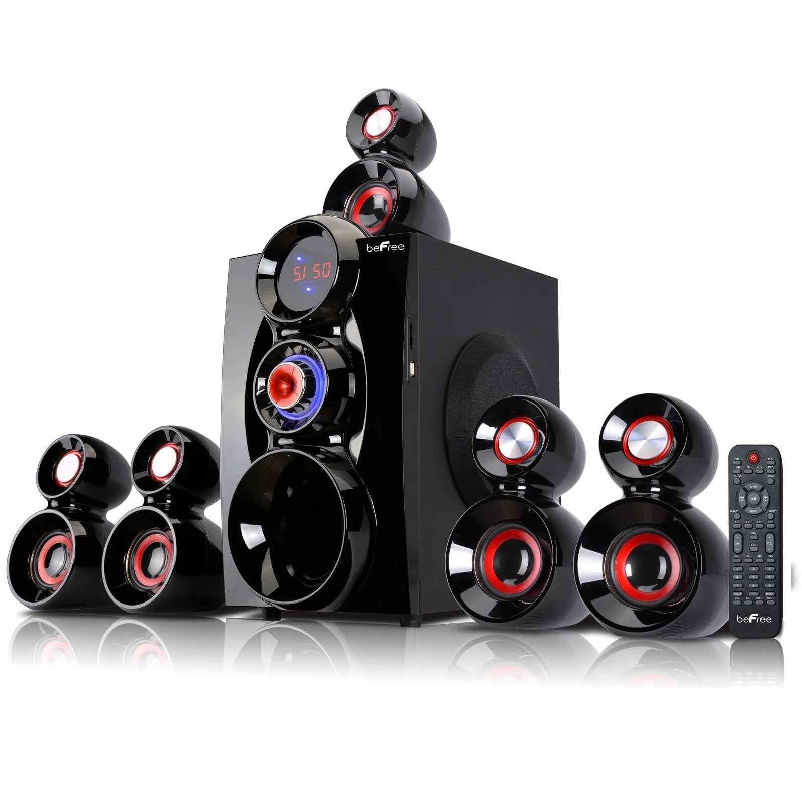 beFree Sound BFS-600, 5.1 Channel Surround Sound Bluetooth Speaker System, Red