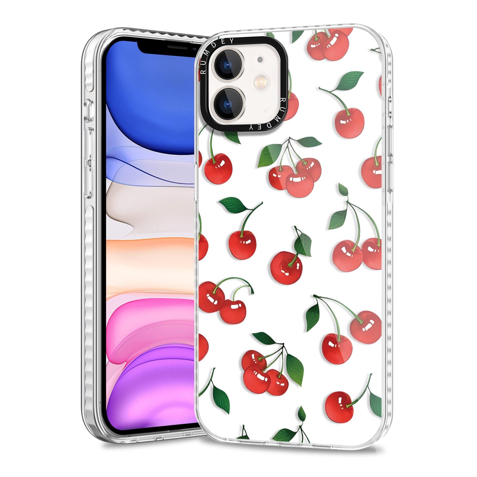Rumdey 2 Pack Cute Cherry For Iphone 12 / Iphone 12 Pro 6.1'' Phone Case, Transparent Tpu Aesthetic Design Clear Cases Soft Sili