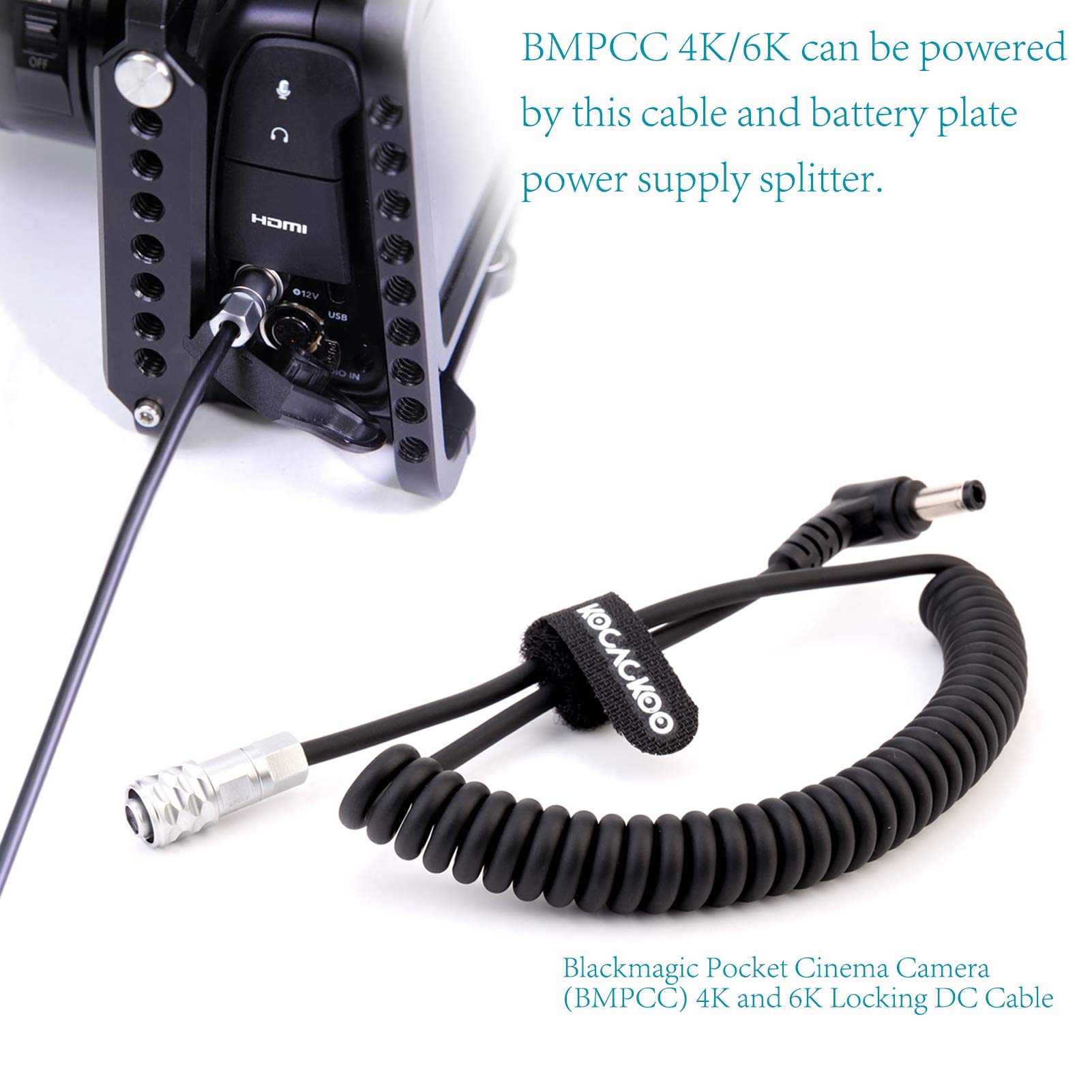 Kocackoo V Mount Lock Battery Plate Power Supply Splitter Adapter With 15Mm Rod Clamp + Bmpcc 4K And 6K Locking Dc Cable For Bla