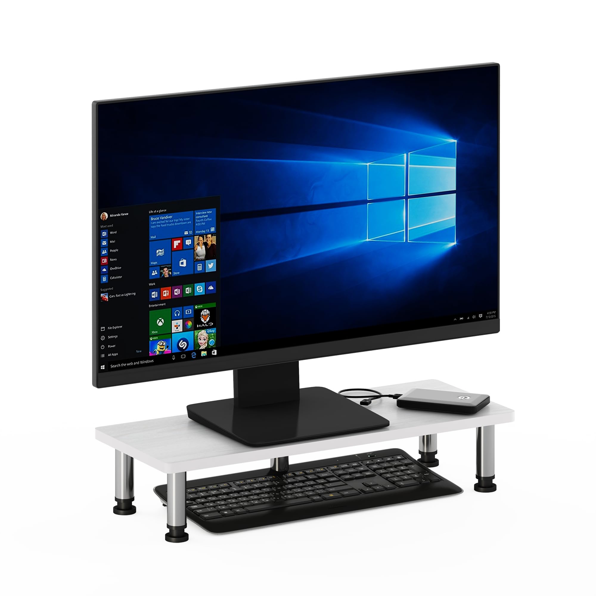 Furinno TurnNTube Monitor Riser Stand, White Oak, Stainless Steel Tubes
