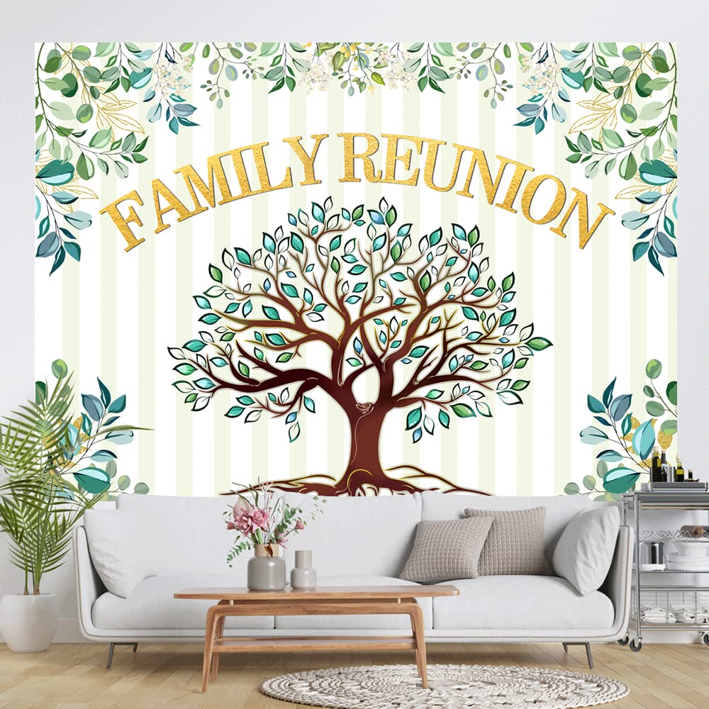 7X5Ft Family Reunion Backdrop Family Tree Leaves Welcome To Our Family Members Photography Background Gathering Gold And Green P