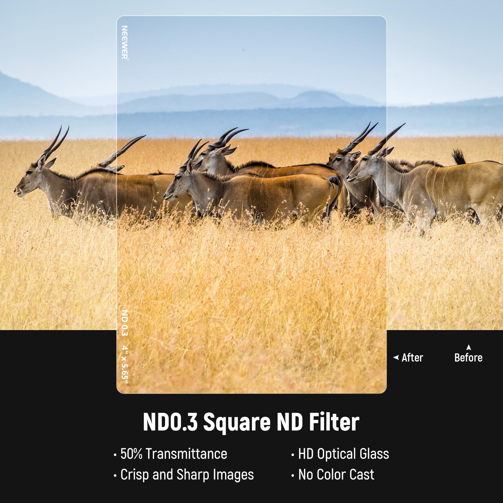 Neewer Nd0.3 (1 Stop) Square Nd Filter, 4''X5.65'' Dual Sided 30 Multi Nano Coated Cinema Neutral Density Filter For Neewer Matt