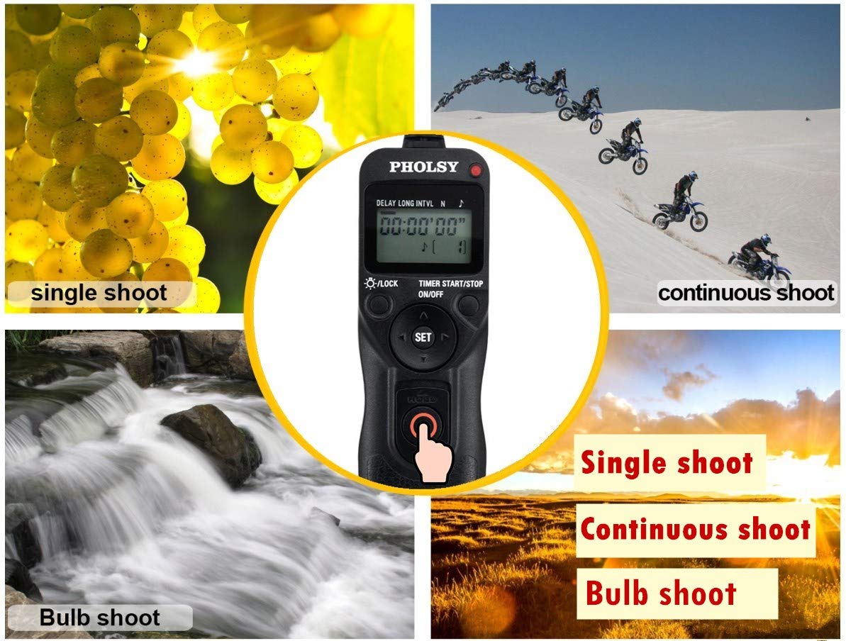 Pholsy N8 Timer Remote Control Cable With Intervalometer For Nikon Z8, Z9, D3, D4, D5, D6, D800, D850, D810, D700, D500, D300, D