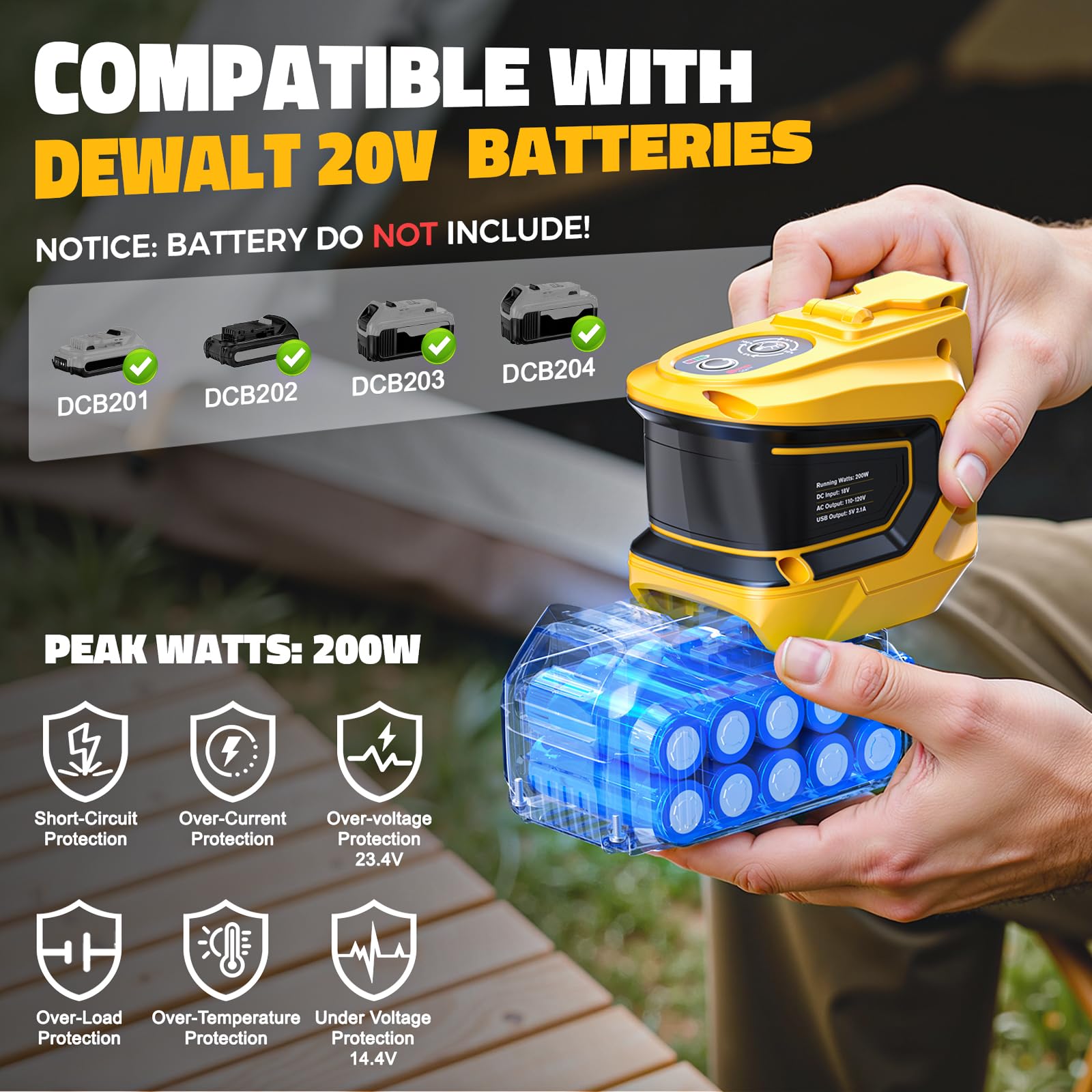 2Pcs 200W Power Inverter For Dewalt, Livowalny Dc 20V To Ac 110-120V Battery Inverter, Portable Battery Adapter Phone Charger Co