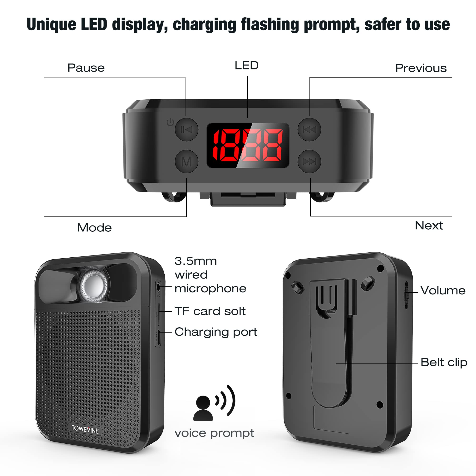 Portable Voice Amplifier, Towevine Rechargeable Microphone For Teachers, Speaker With Headset And Waistband For Classroom, Singi
