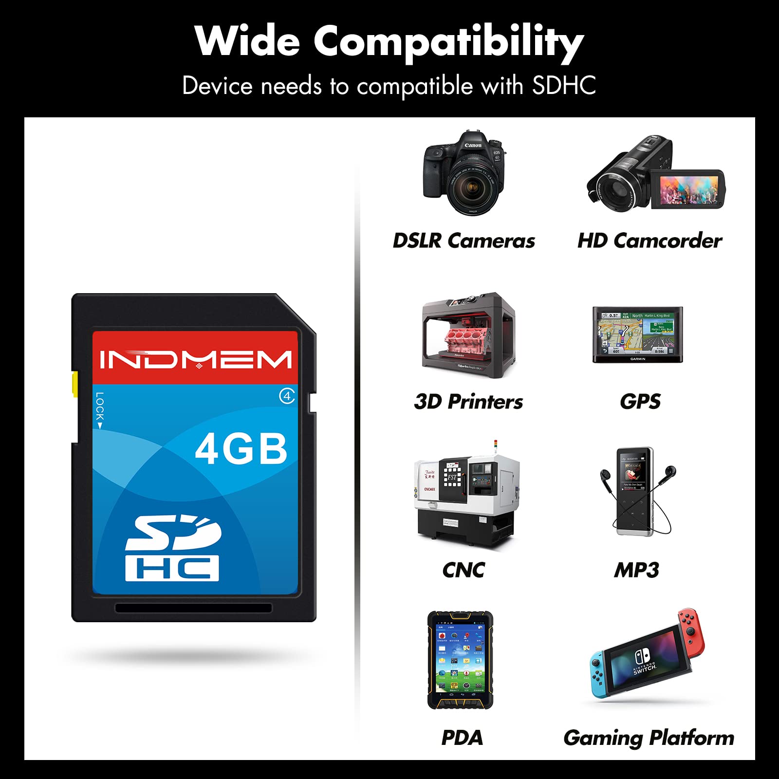 Indmem Sd Card 4Gb 5 Pack Sdhc Class 4 Flash Memory Card 4 Gb Digital Camera Cards